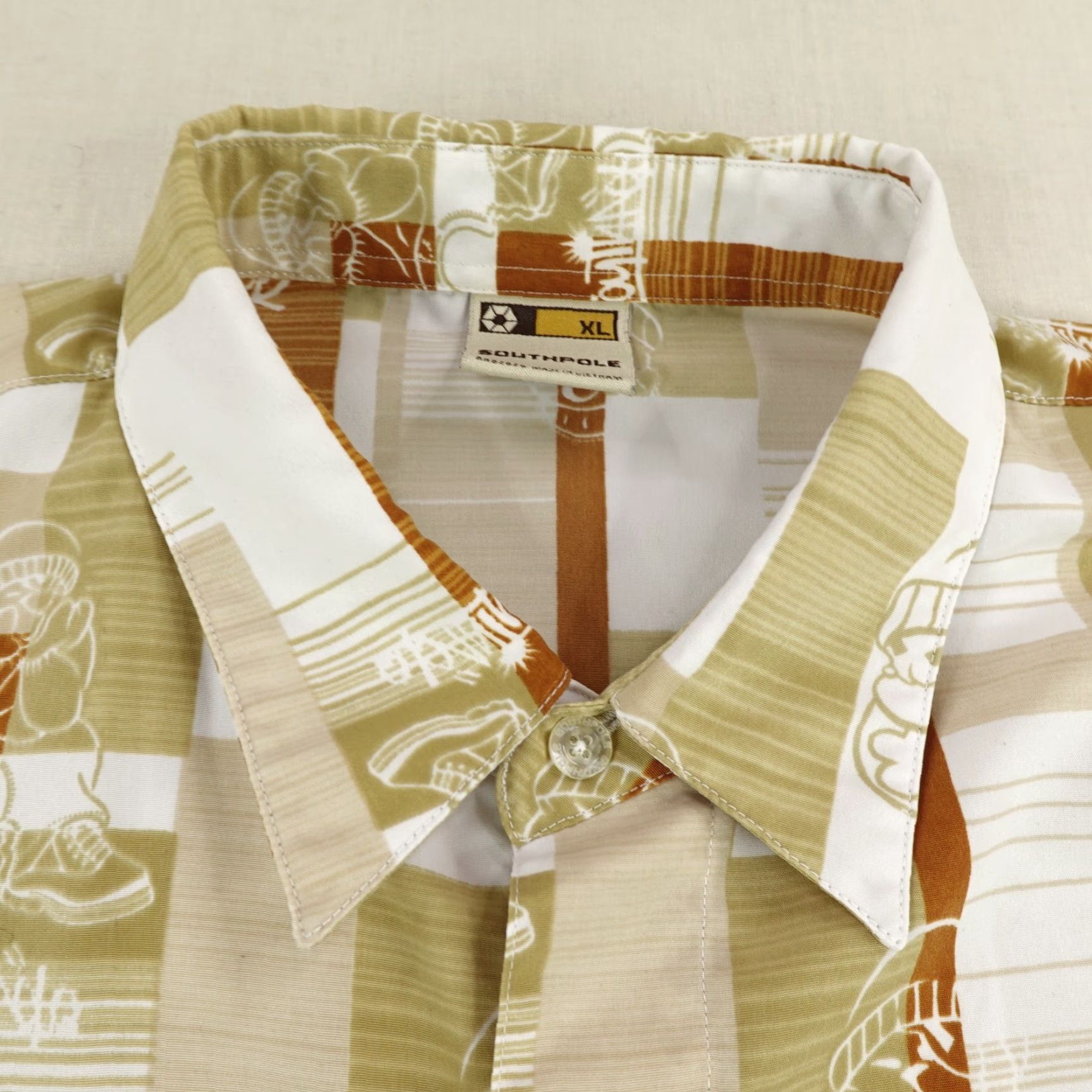 Southpole VINTAGE Southpole Shirt Mens XL Beige White Red Button Up Grafitti Hip Hop Y2K Size US XL / EU 56 / 4 - 2 Thumbnail