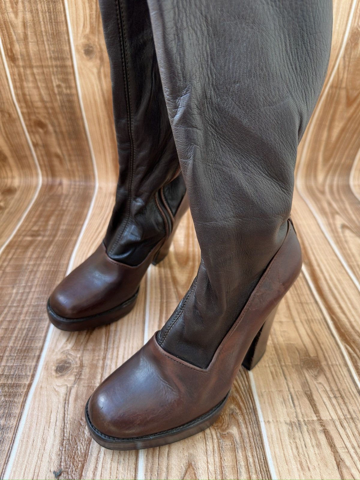 Prada × Vintage FW Fall 2006 Runway Brown Leather Sock Boots Size US 6 / IT 36 - 5 Thumbnail