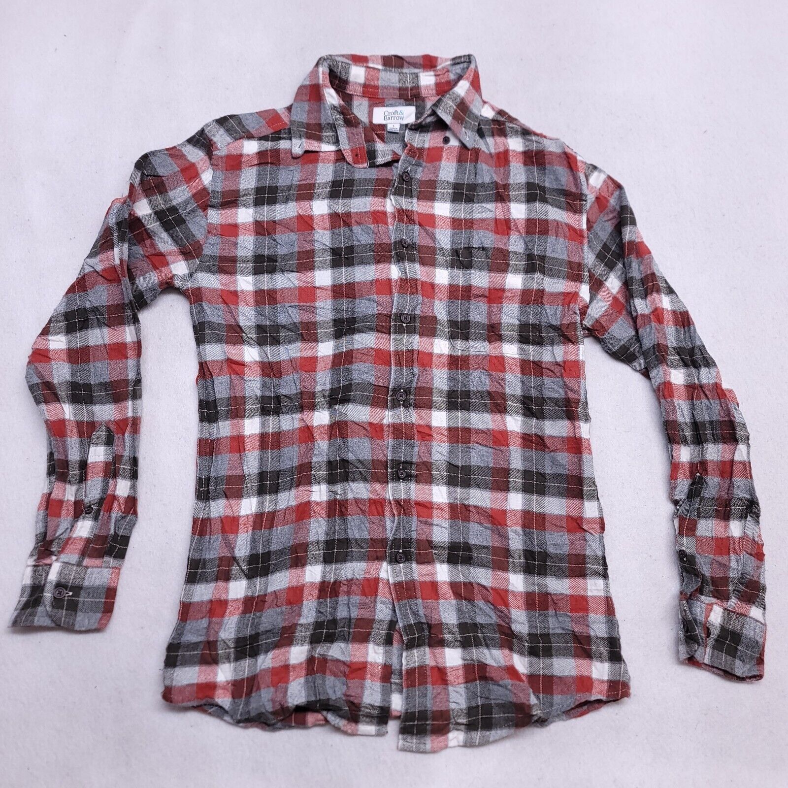 Croft & Barrow Croft & Barrow Gingham Flannel Shirt Mens Size S Gray Orange Size US S / EU 44-46 / 1 - 2 Thumbnail