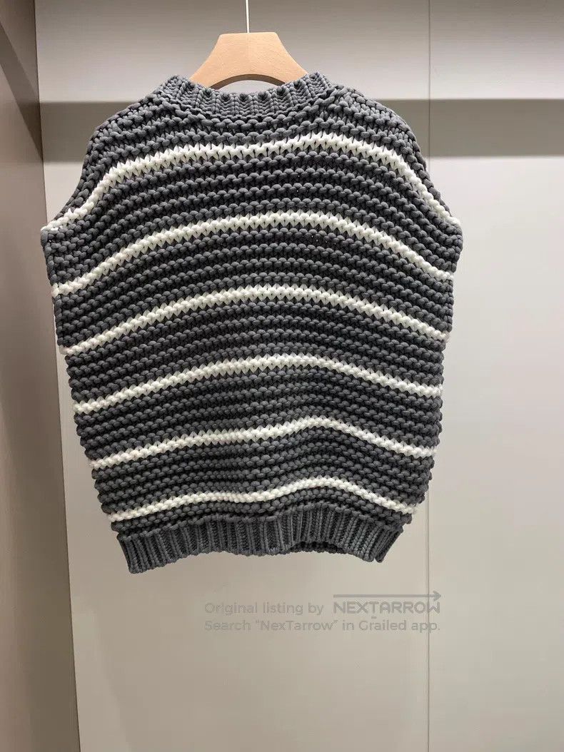 Brunello Cucinelli Brunello Cucinelli Blue Grey Striped Cotton Woven Vest Size M / US 6-8 / IT 42-44 - 2 Thumbnail
