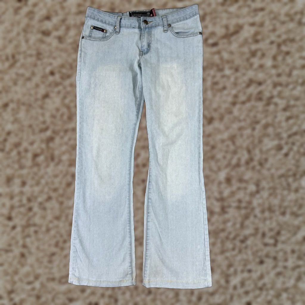 Denime Richcow Jeans Womens 7 Blue Denim Wide-Leg Low Rise Light Wash Distressed Zipper 5-Pocket Inseam 27in Stretch Regular Size 28" / US 6 / IT 42 - 1 Thumbnail