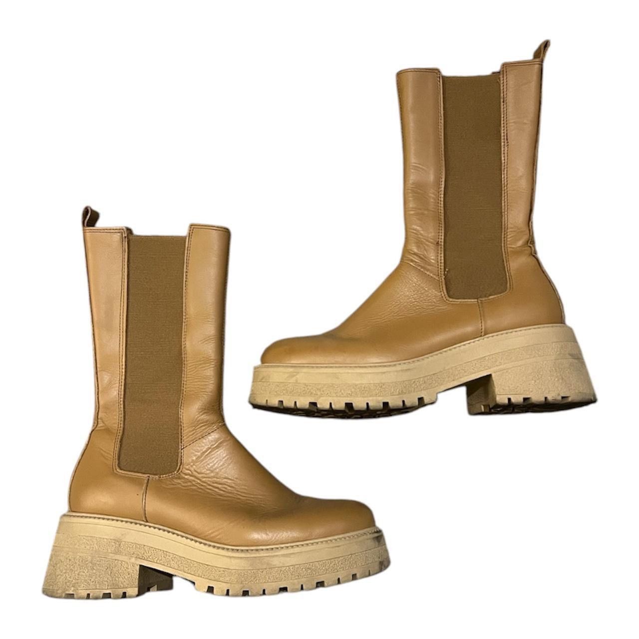 Other Tan leather rubber block platform boots Size US 8 / IT 38 - 4 Thumbnail