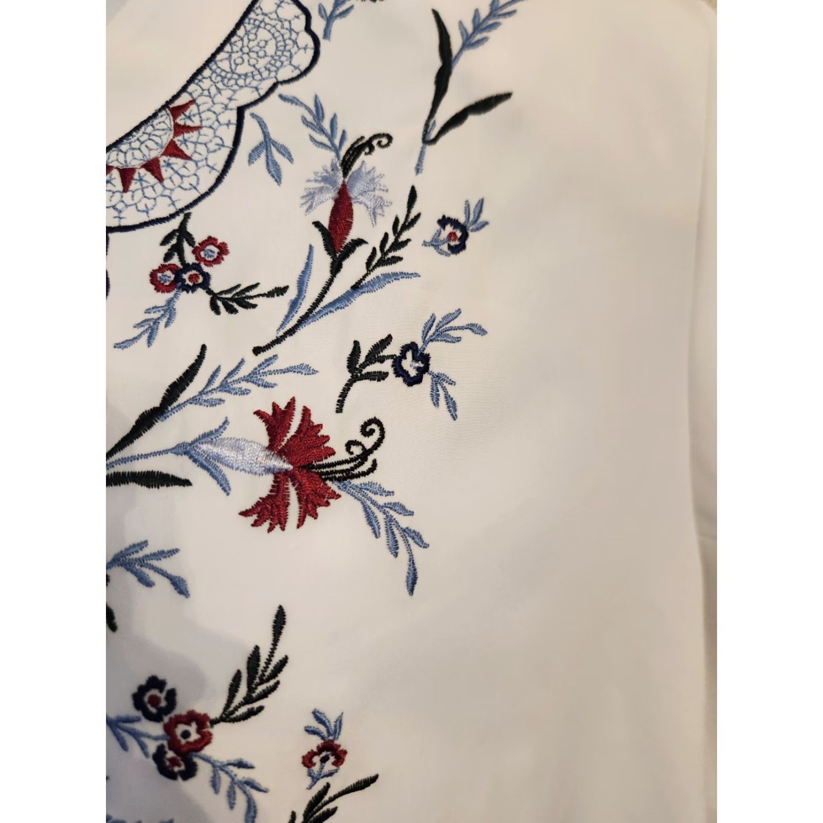 Vintage VINTAGE Laura Scott White Embroidered Floral Trim Button Front Top Boho 22W Plus Size 3XL / US 20-22 - 3 Thumbnail