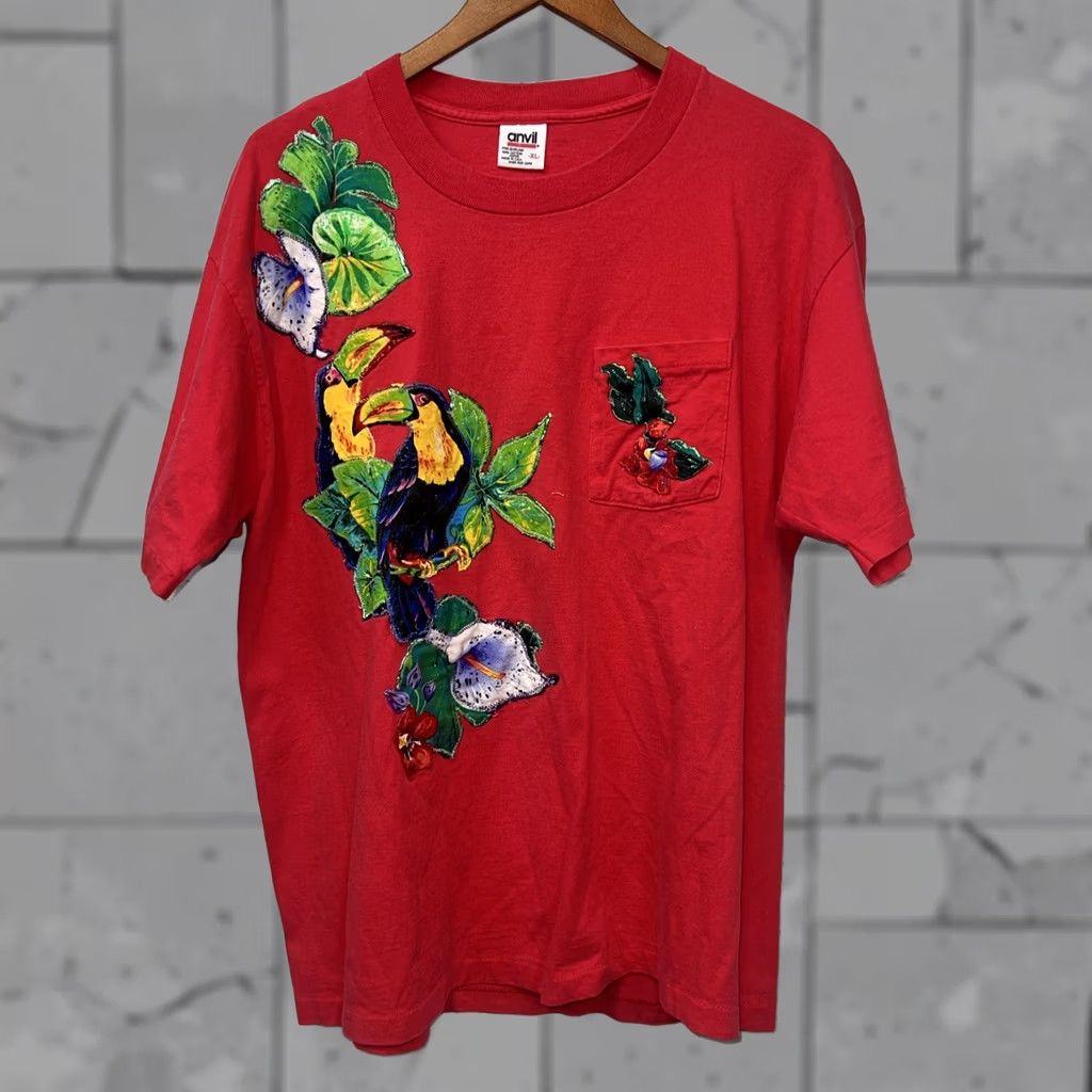 Anvil VTG Anvil T-Shirt Mens Size XL RED Floral Stitch USA Shirt Size US XL / EU 56 / 4 - 1 Thumbnail