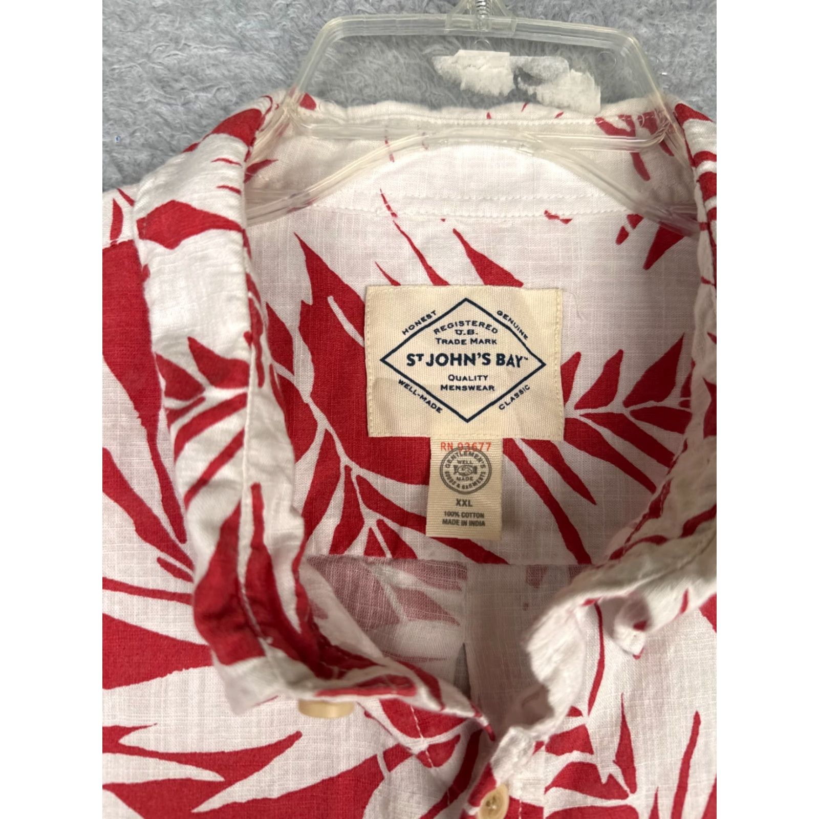 Vintage St. John's Bay Shirt Men 2XL XXL Red White Floral Hawaiian 100% Cotton Pockets Button-Up Shirt Size US XXL / EU 58 / 5 - 7 Thumbnail