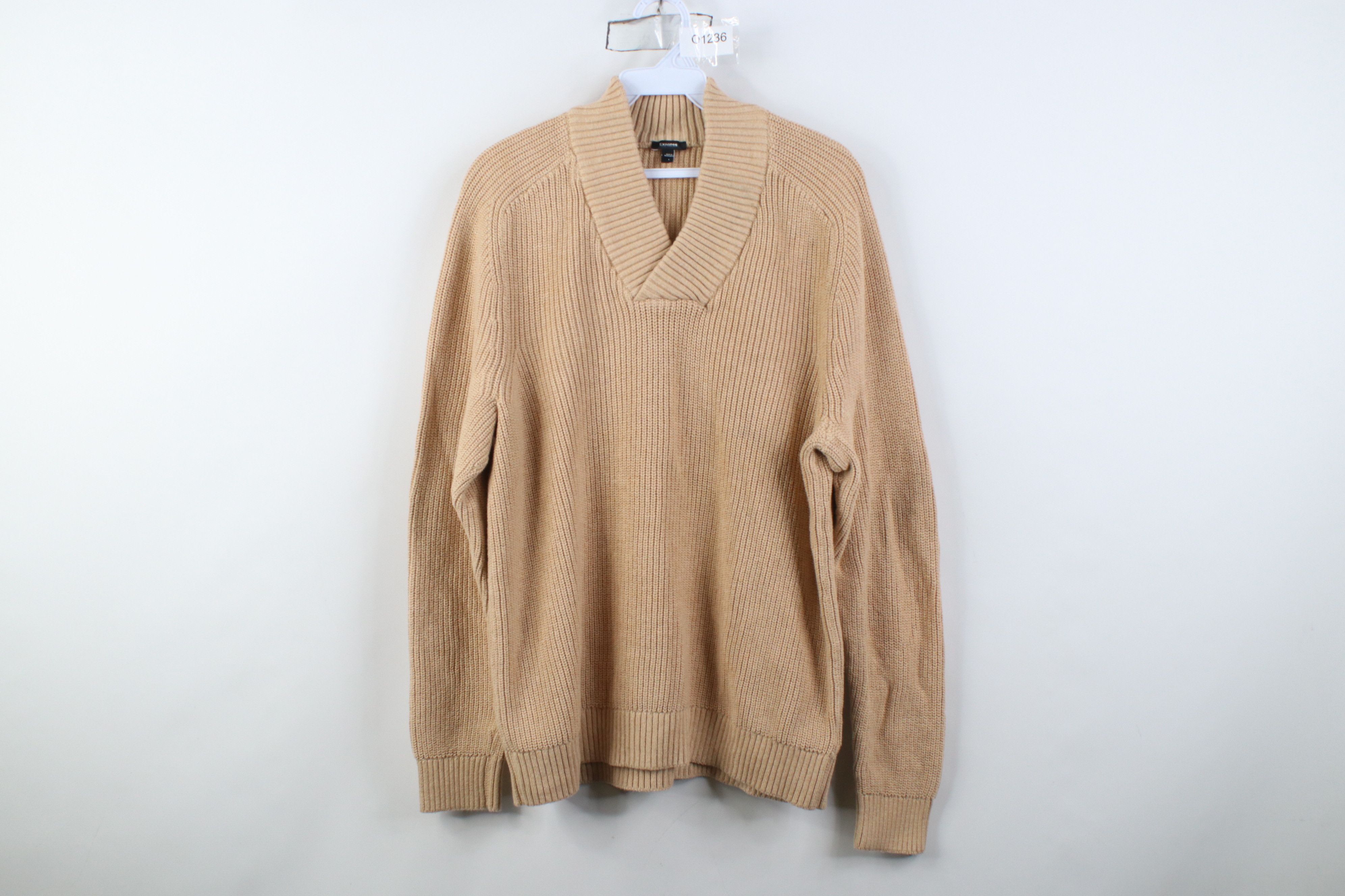 Express Express Chunky Ribbed Knit Shawl Pullover Sweater Beige Size US L / EU 52-54 / 3 - 1 Thumbnail