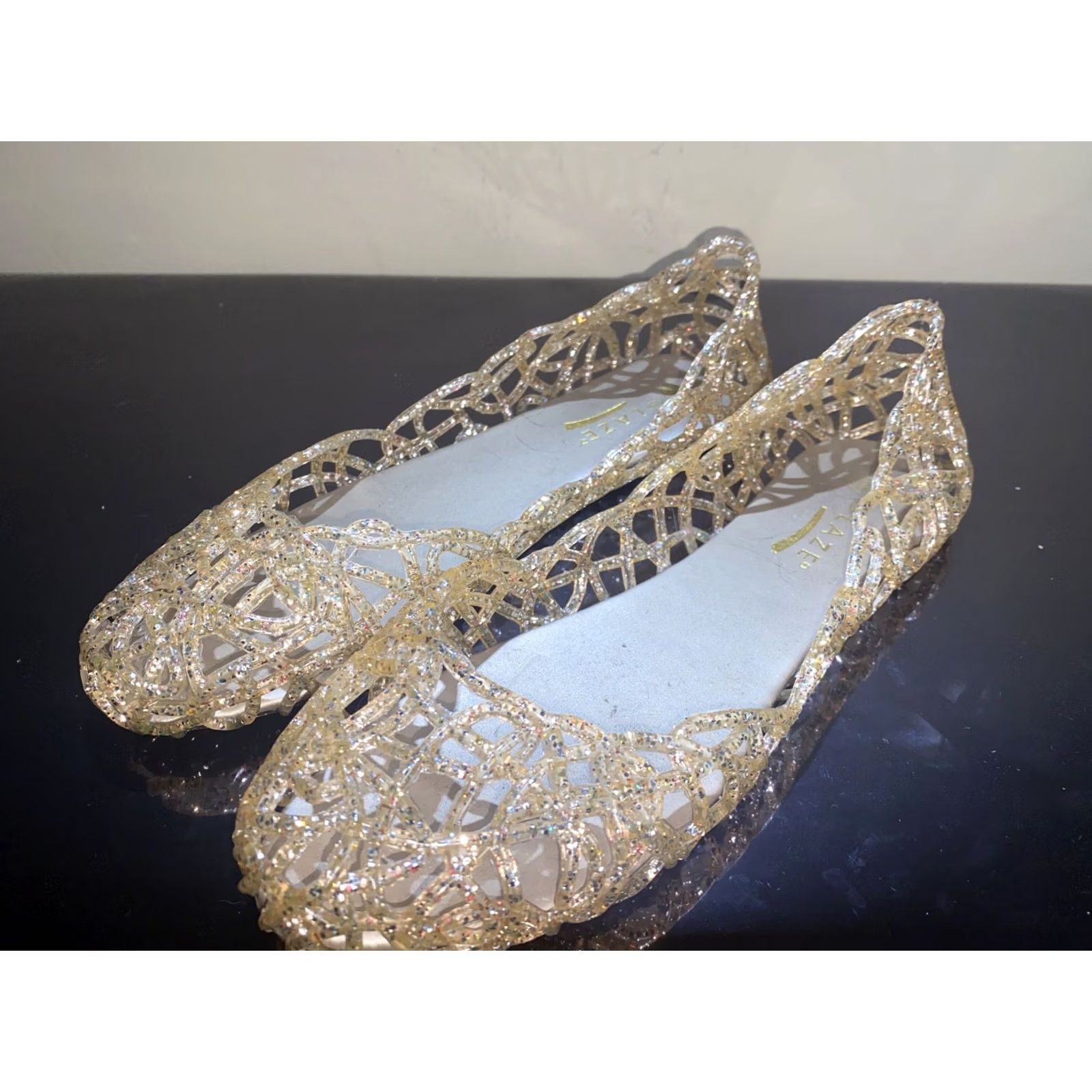 Vintage Women’s Gold Glitter Gel Slip On Size 8 Glaze Flat Slip-On Shoes Gold Women Mens? Size US 8 / IT 38 - 2 Thumbnail