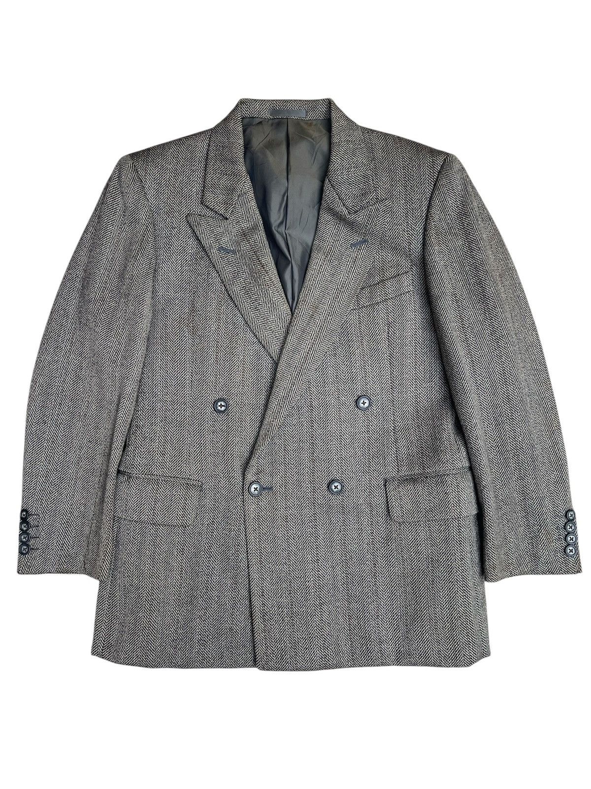 Burberry Burberry Grey Herringbone Wool Blazer Double-Breasted Size US M / EU 48-50 / 2 - 1 Thumbnail