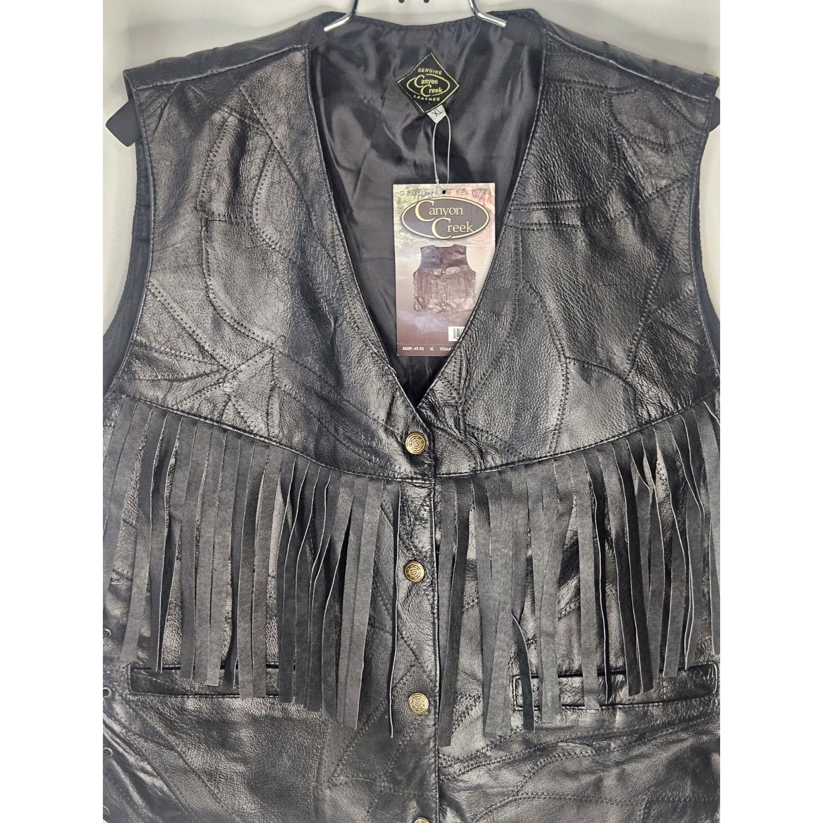 トップス NINE Fringe leather vest Leather Black Motorcycle Biker Vest Mens XL NWT Fringe