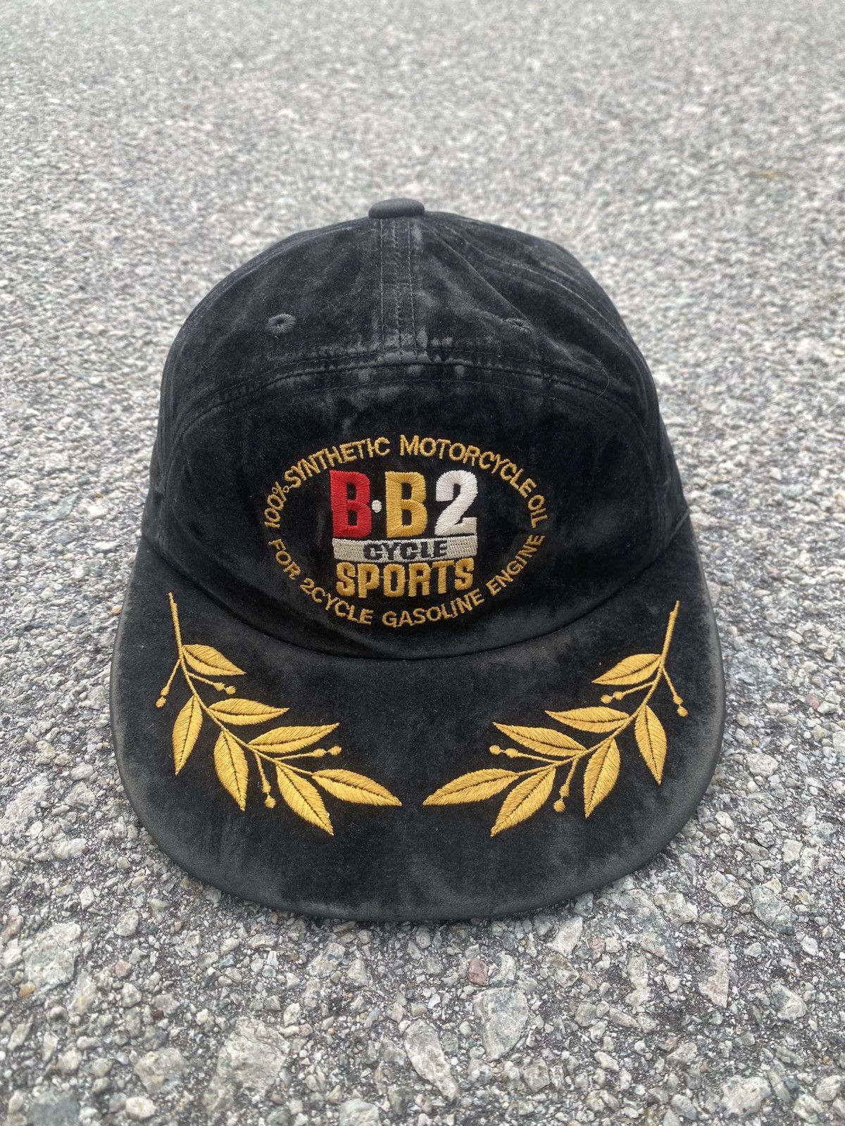 Japanese Brand Very Rare 1990s Motorsport Distressed Black Velvet Cap Size ONE SIZE - 1 Thumbnail