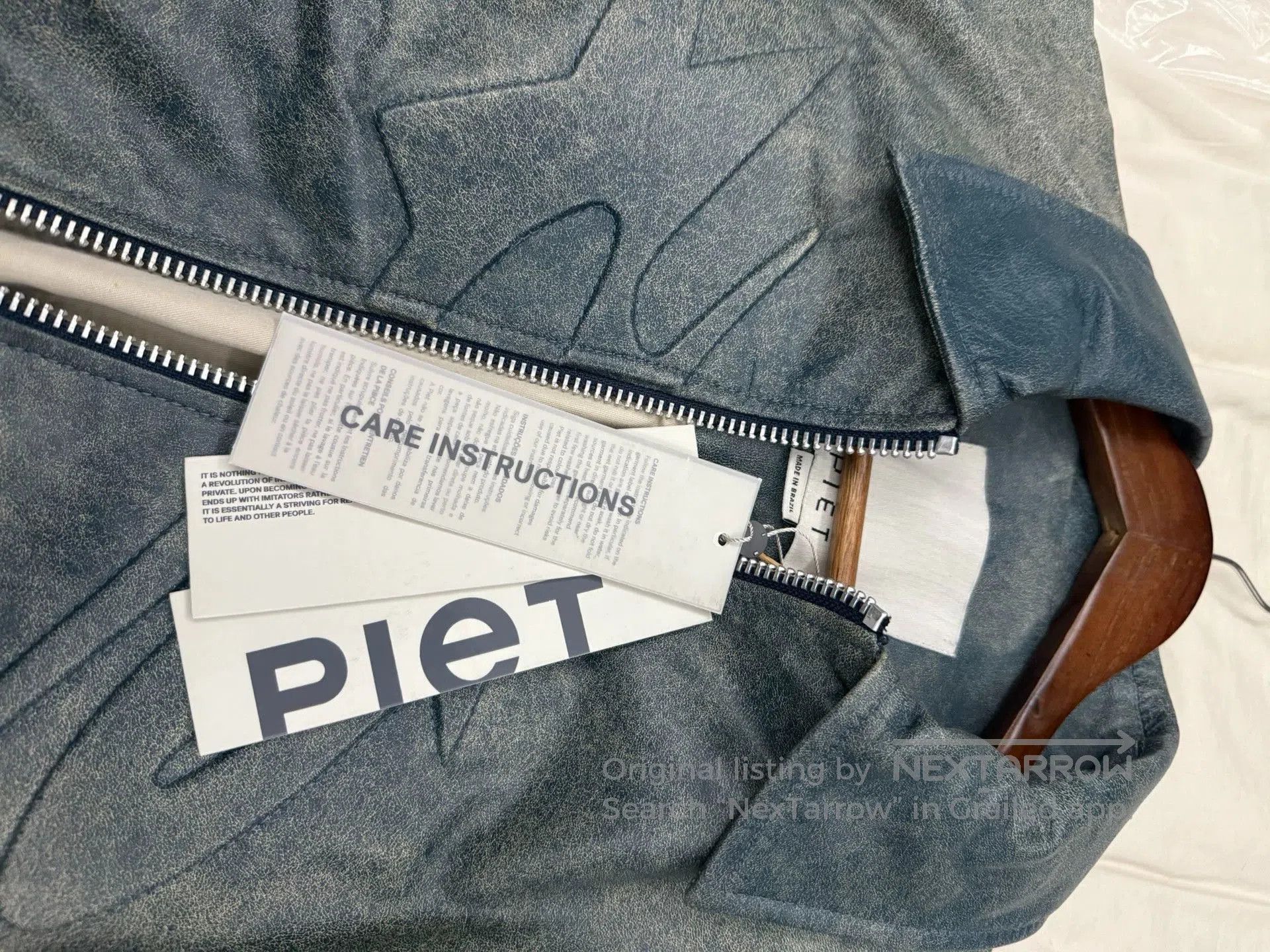 PIET Blue Leather Jacket with Star Design - Size L. Size US L / EU 52-54 / 3 - 6 Thumbnail
