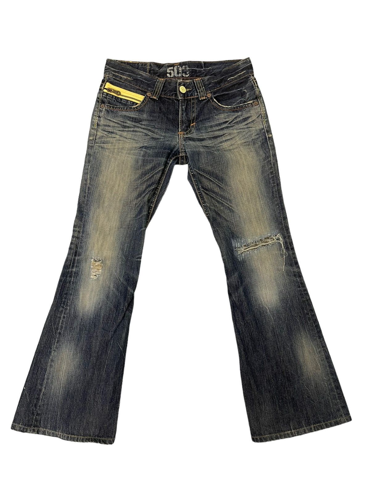 Japanese Brand Flare Jeans Edwin Japan Distress Low Rise Boot Cut 7🟦0 Size US 30 / EU 46 - 2 Thumbnail