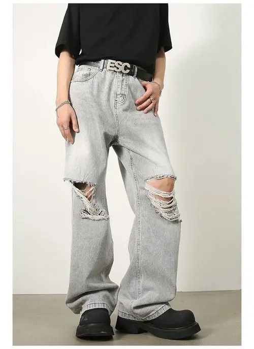 Japanese Brand Baggy Ripped Denim Jeans Size US 31 - 4 Thumbnail