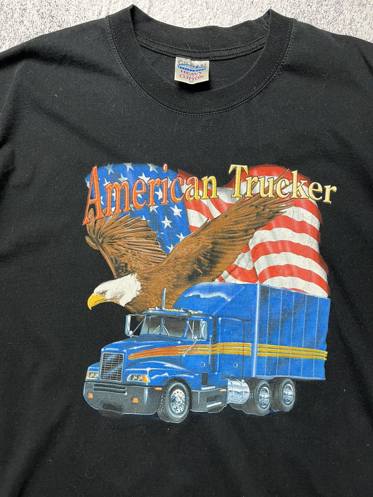 Gildan Vintage American Trucker T-Shirt 90s Flag Trucking Size US XL / EU 56 / 4 - 6 Thumbnail