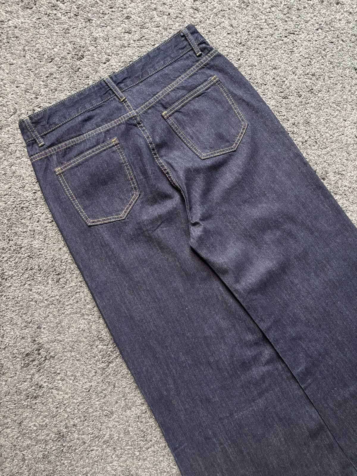Jean × Vintage Vintage streetwear yellow stitches marine blue baggy jeans Size US 35 - 14 Thumbnail