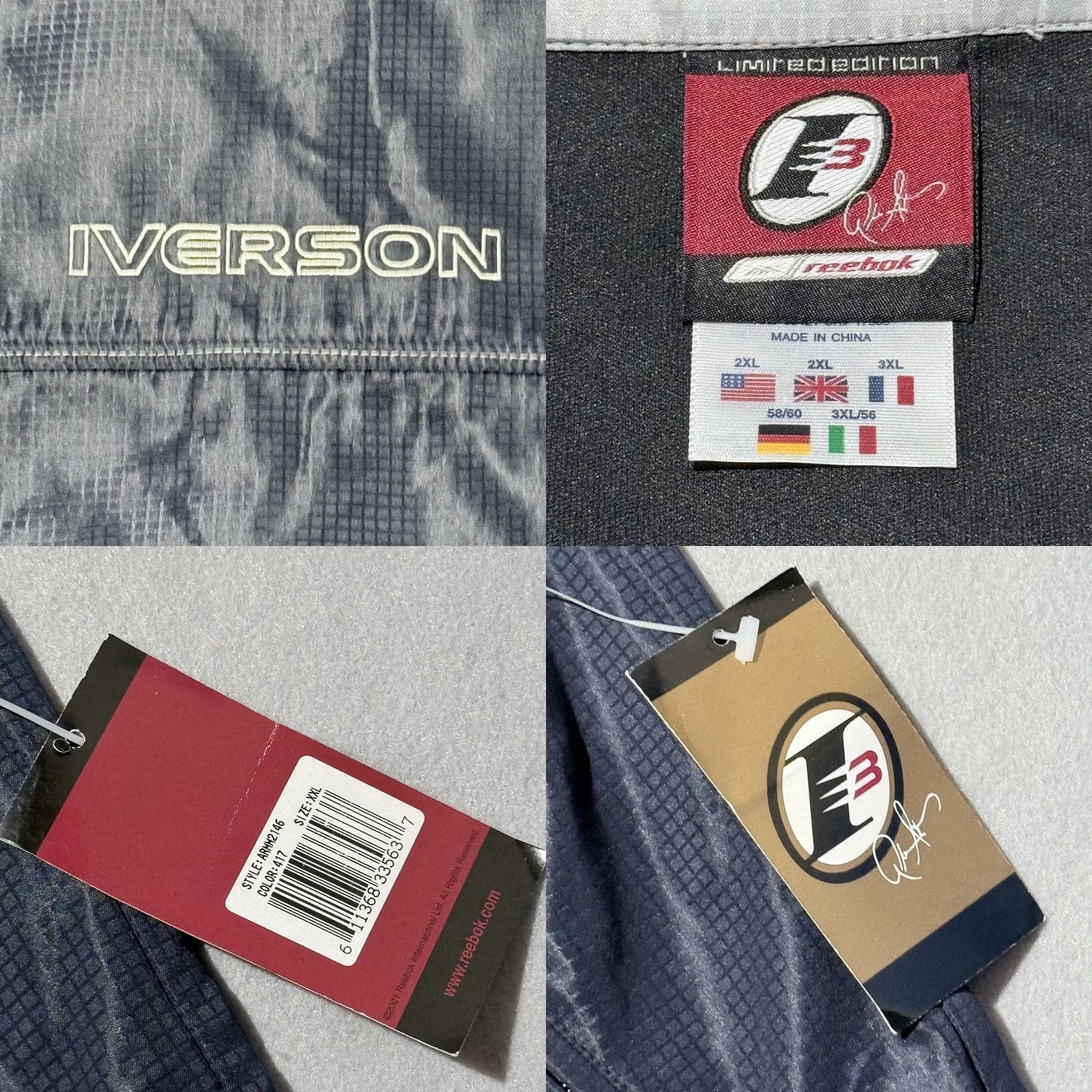 Reebok VTG Reebok Windbreaker Jacket Men Blue 2XL Limited Edition Iverson I3 NWT 90s Sports Vintage Size US XXL / EU 58 / 5 - 8 Thumbnail