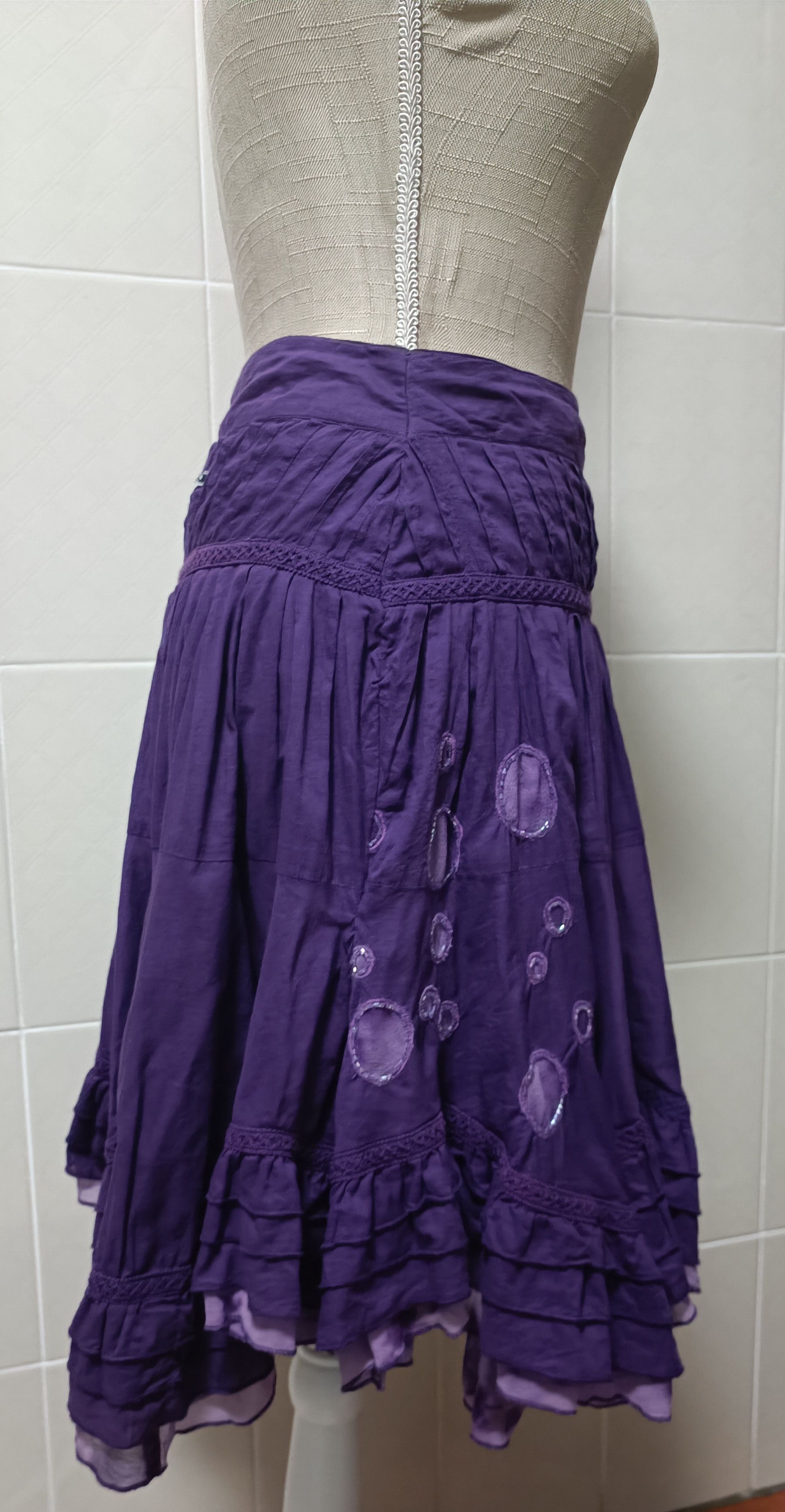 Jean Paul Gaultier Purple cotton skirt with silk ruffles Size 26" / US 2 / IT 38 - 12 Thumbnail