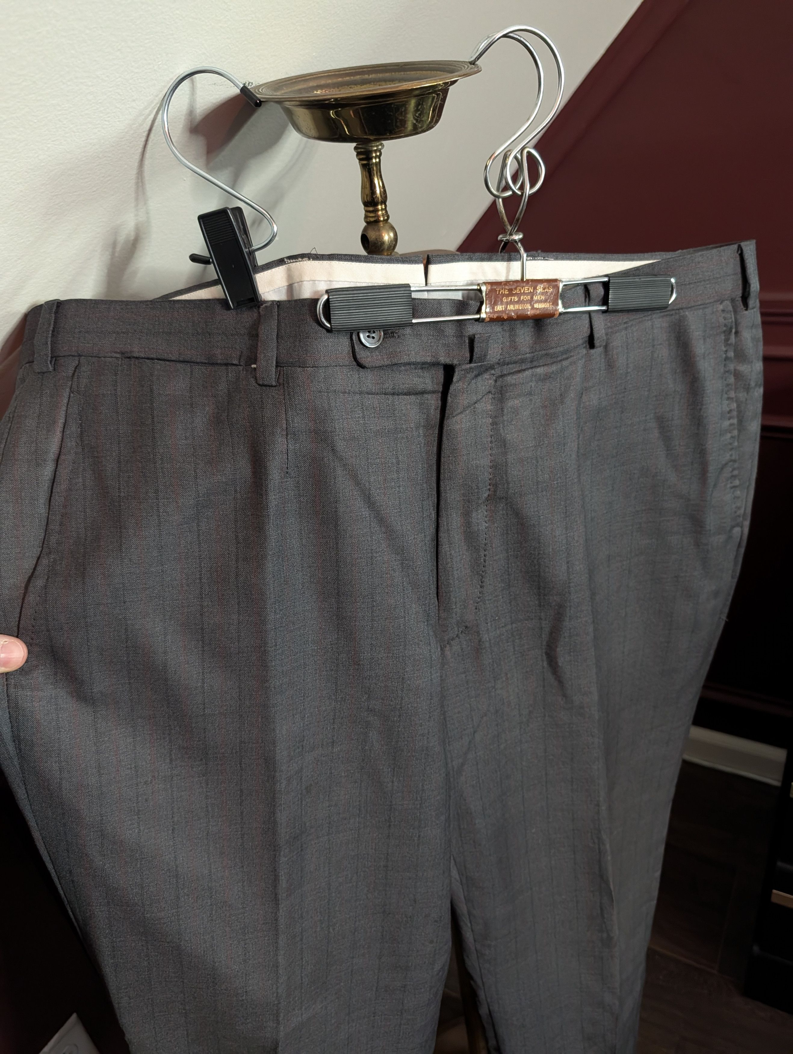 Isaia Timeless 140s wool pinstriped logo embroidery cuff pants Size US 40 / EU 56 - 2 Thumbnail