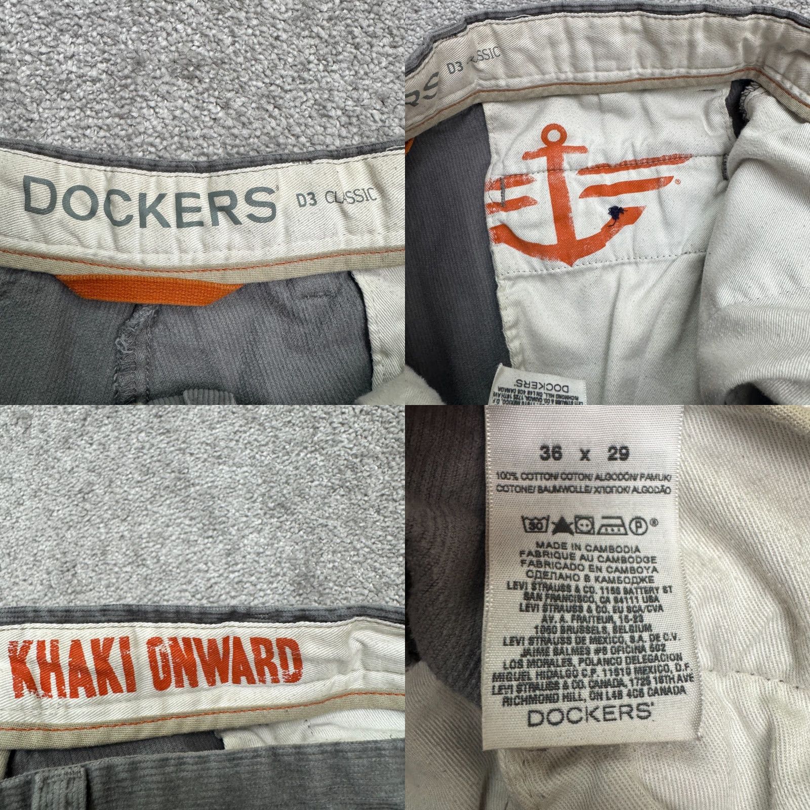 Dockers DOCKERS D3 Classic Corduroy Khaki Pants 36x29 Gray Cotton Straight Mens Size US 36 / EU 52 - 8 Thumbnail