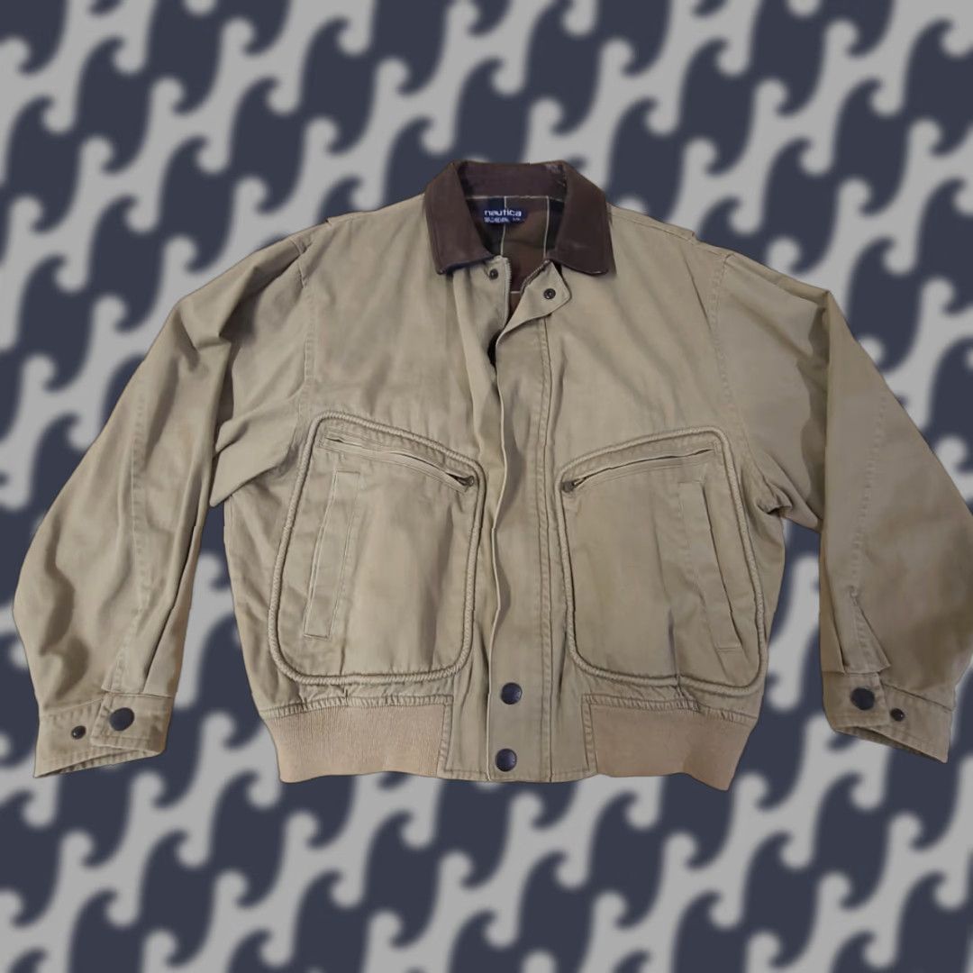 Nautica VINTAGE Nautica Work Jacket Khaki Beige 90s L Mens Large Cotton Canvas Zip Zipper Button Shirt? Size US L / EU 52-54 / 3 - 1 Thumbnail