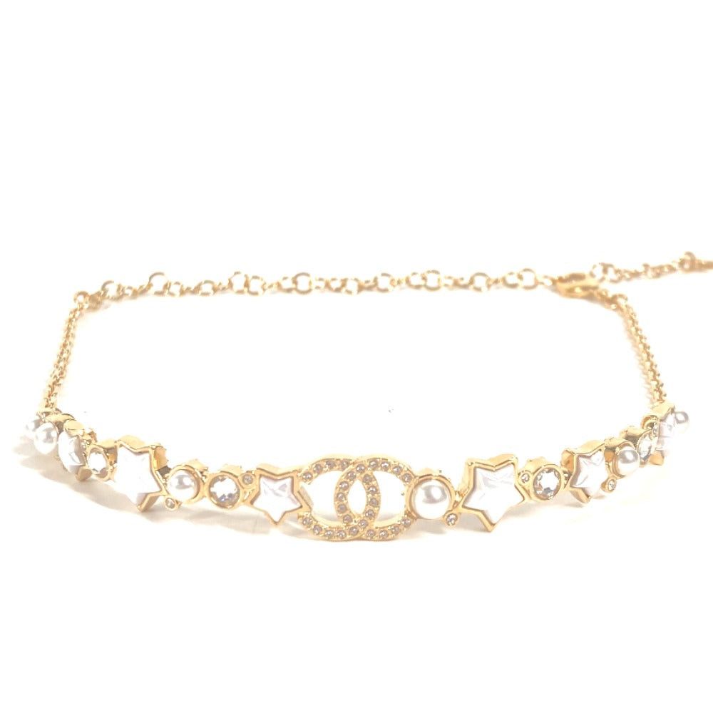 Chanel B24C Cc Coma Mark Star Estrela Chain Choker Accessories Rhinestone Necklace Metal Women Gold