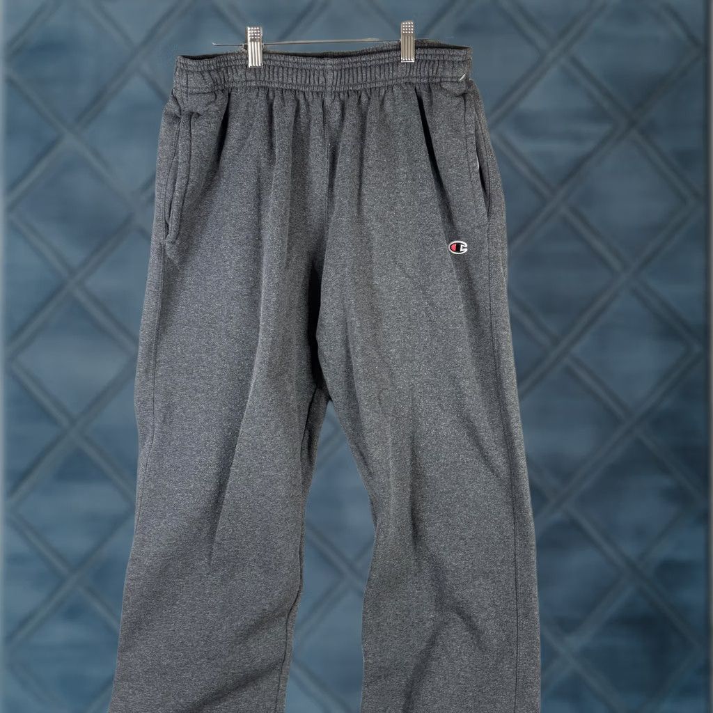 Champion Champion Sweatpants Mens Large Gray Fleece Open Bottom Elastic Waist Lounge Size US 33 - 1 Thumbnail