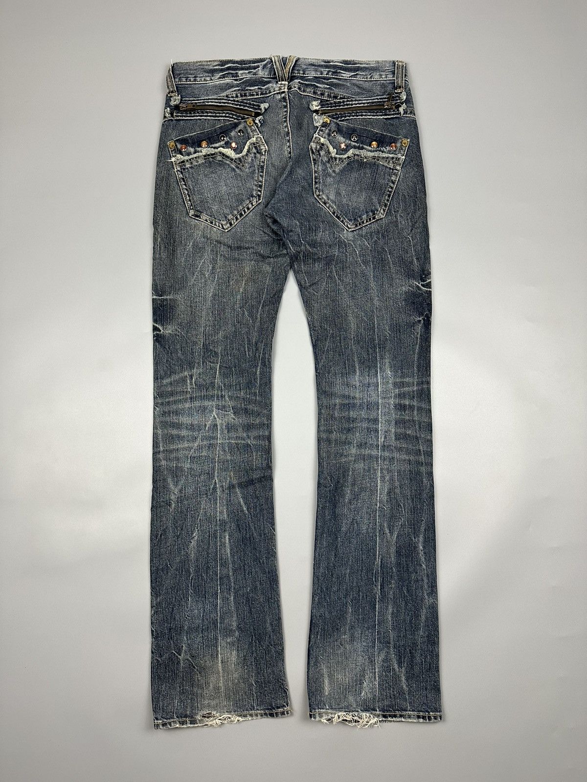If Six Was Nine Distressed Denim Lightning Flare Jeans Size US 33 - 1 Thumbnail
