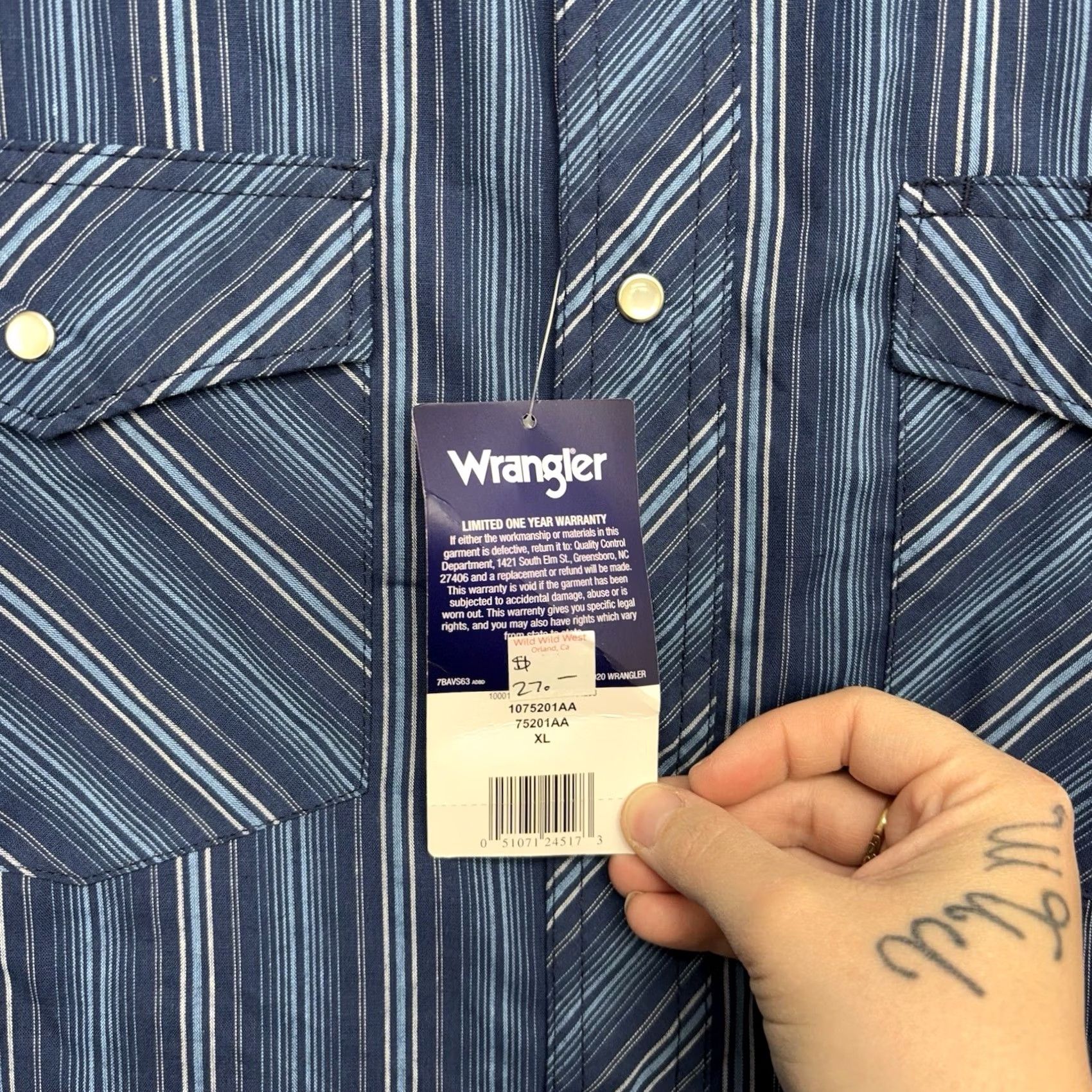 Wrangler Wrangler Pearl Snap Shirt Mens XL Blue Long Sleeve Striped Western NWT Size US XL / EU 56 / 4 - 7 Thumbnail