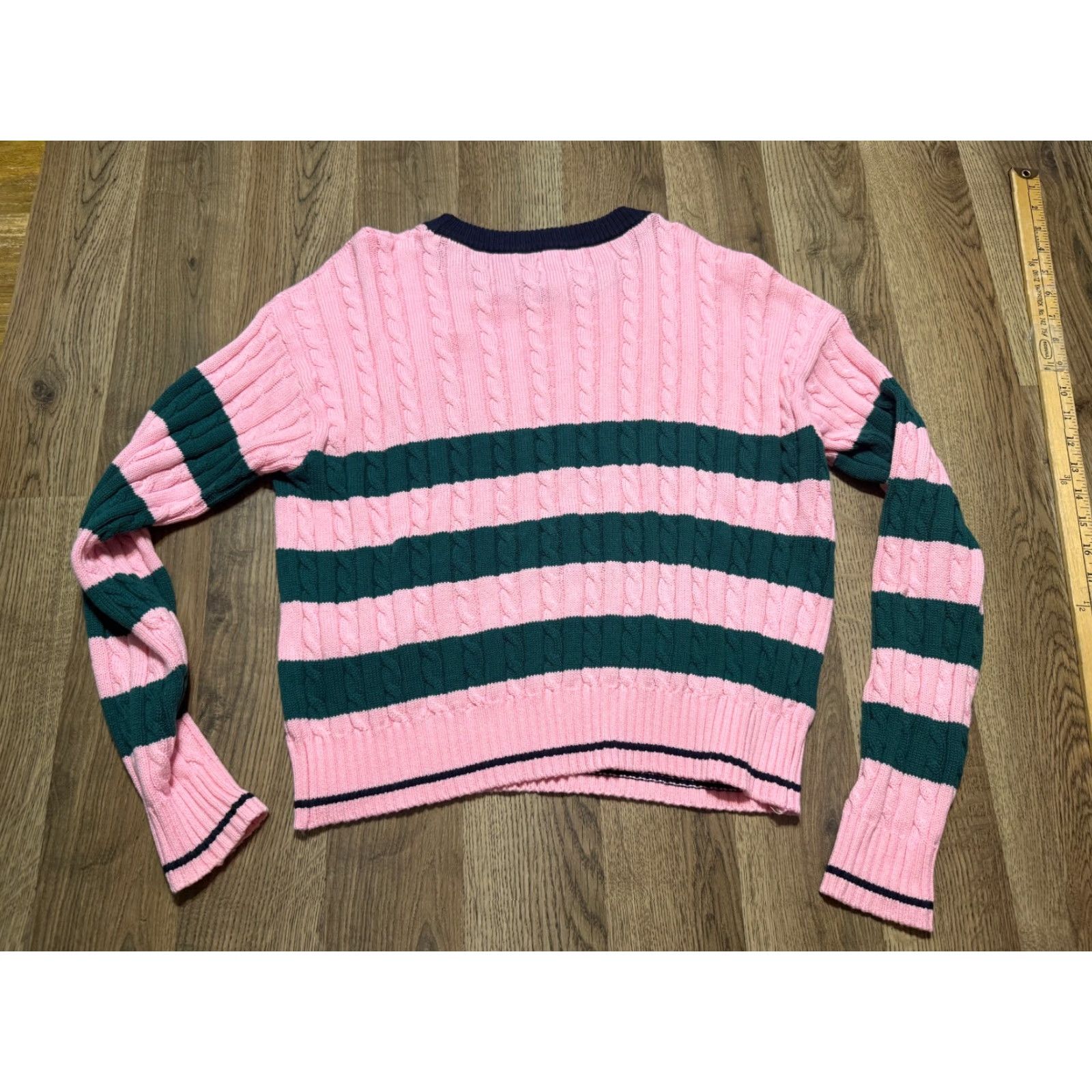 Vintage All in Motion Sweater Women's Medium Pink Blue Green Striped "Take it Easy" Size M / US 6-8 / IT 42-44 - 2 Thumbnail