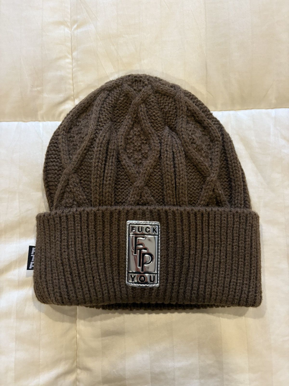 Fuck The Population FTP Big Body Cable Knit Beanie Brown Size ONE SIZE - 1 Thumbnail