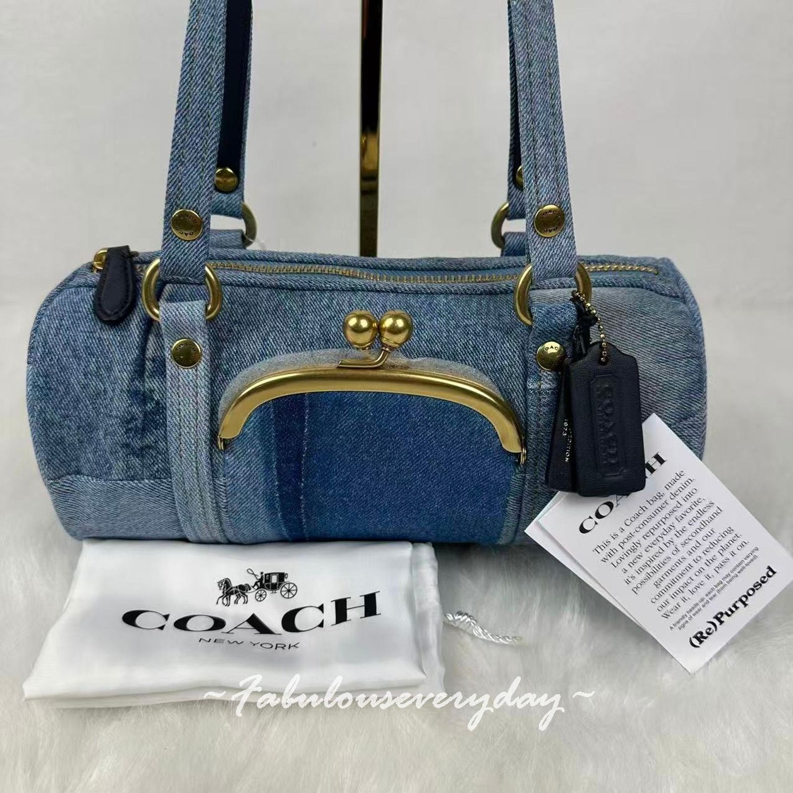 Coach Coach Kisslock Barrel 28 in Repurposed Denim Brass/Indigo Size ONE SIZE - 2 Thumbnail