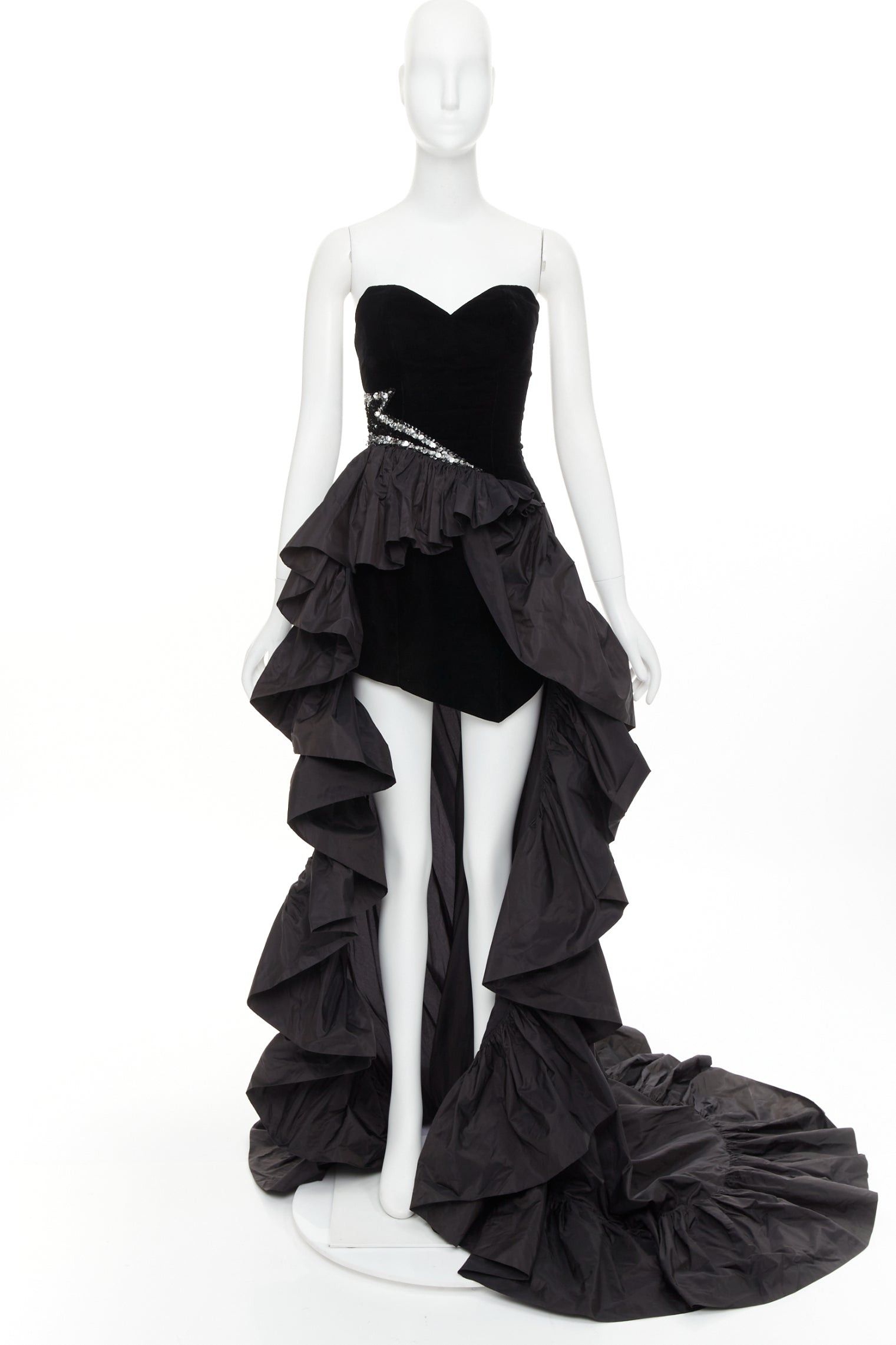 Alexandre Vauthier rare ALEXANDRE VAUTHIER COUTURE SS2017 Runway black velvet bodice crystal trim ruffle high low trained gown Size S / US 4 / IT 40 - 1 Thumbnail