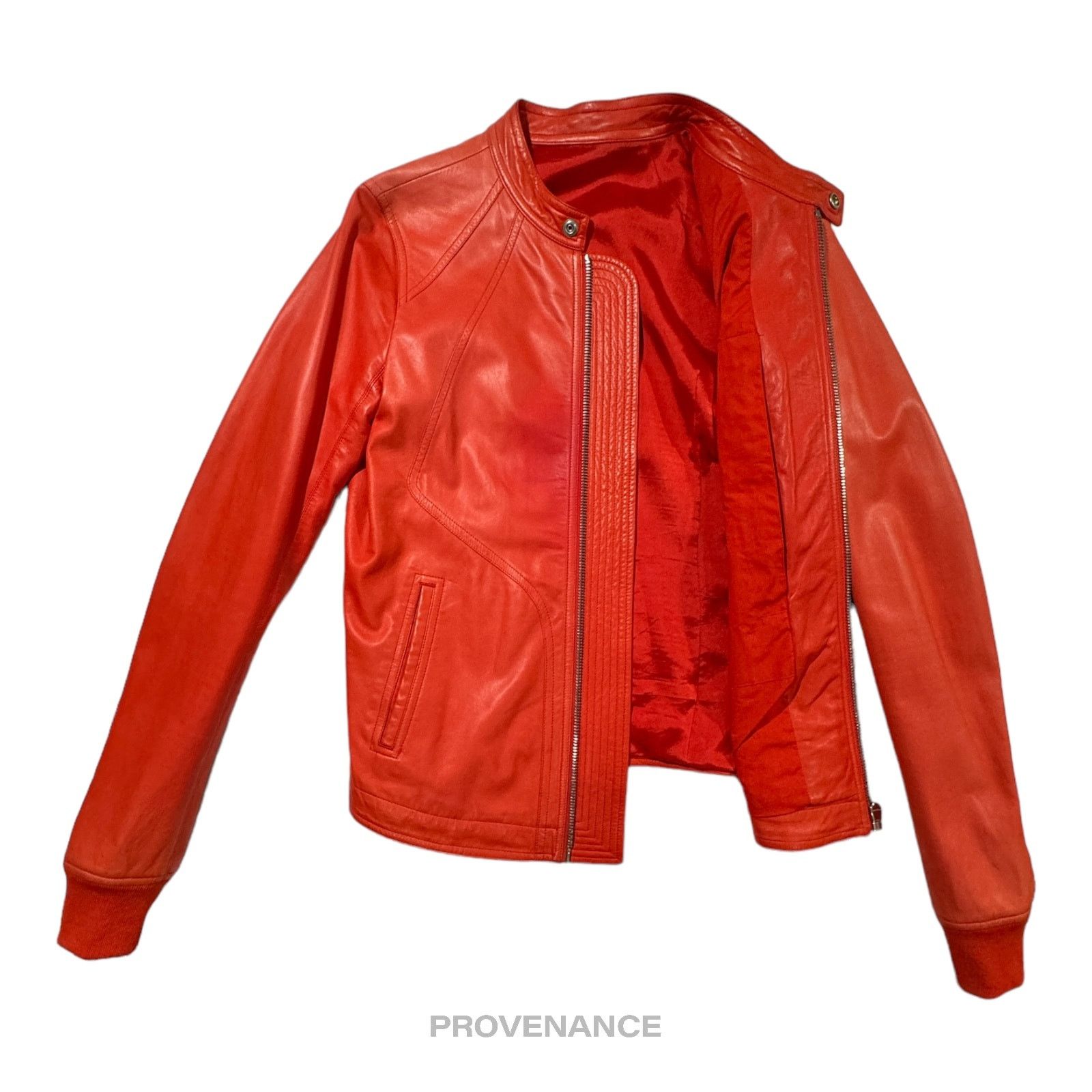 Rick Owens 🔴 Rick Owens Walrus Intarsia Leather Jacket - 50 Red Size US M / EU 48-50 / 2 - 2 Thumbnail
