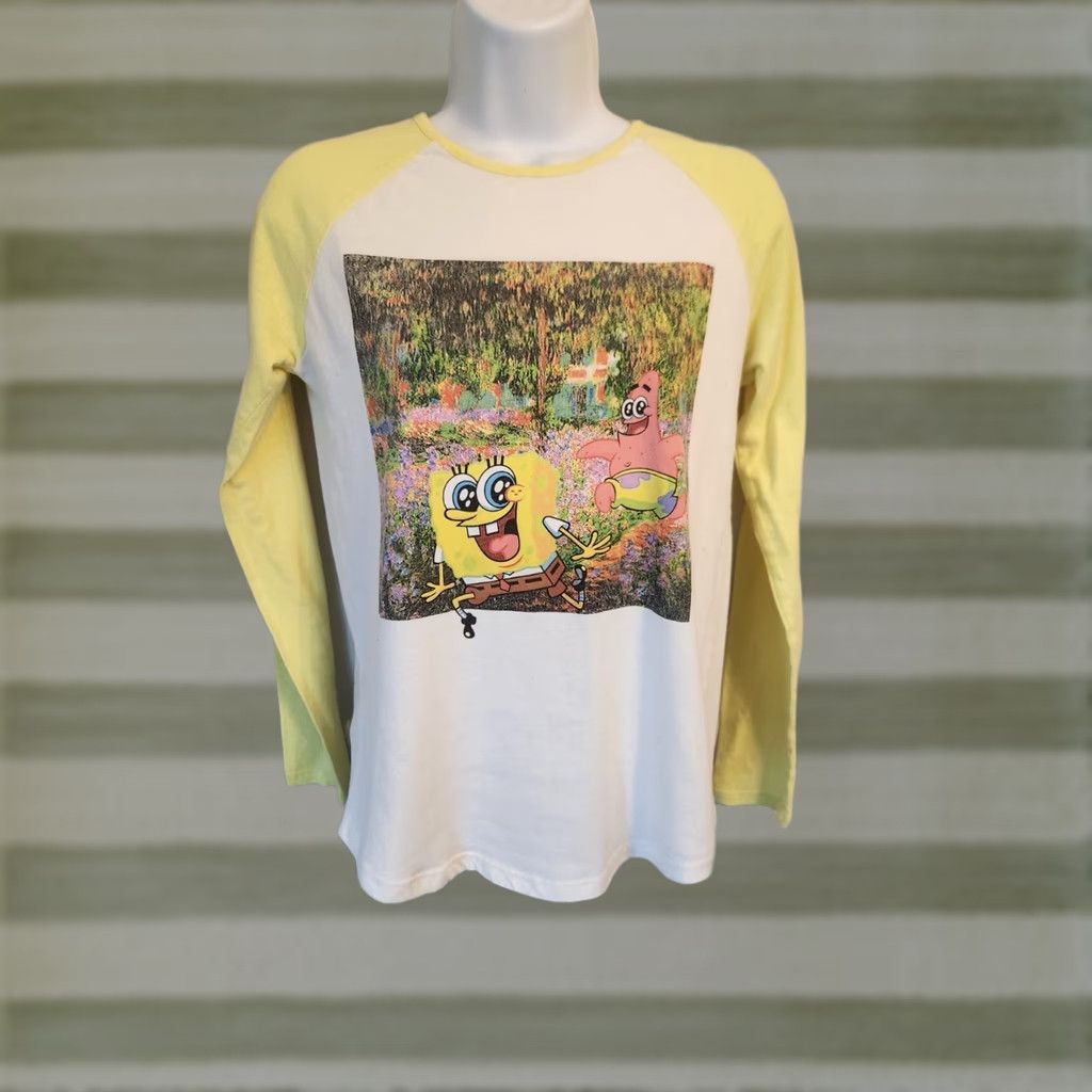 Nickelodeon Nickelodeon SpongeBob SquarePants T-Shirt Juniors XL Long Sleeve Yellow White Round Neck Casual Shirt Womens Size XL / US 12-14 / IT 48-50 - 1 Thumbnail
