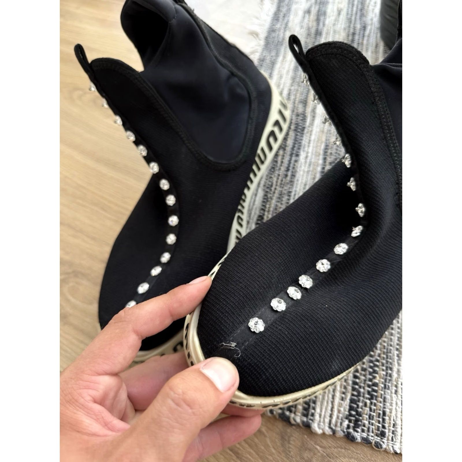 Miu Miu VINTAGE Miu Miu High Top Sneakers Knit Black Shoes 39 US 8.5 Woman Shadow Logo Retro City Avant Garde Size M / US 6-8 / IT 42-44 - 7 Thumbnail