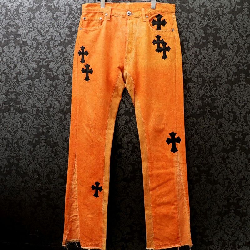 image of Chrome Hearts Off White Cemetery Cross Patch Denim in Orange, Men's (Size 33)