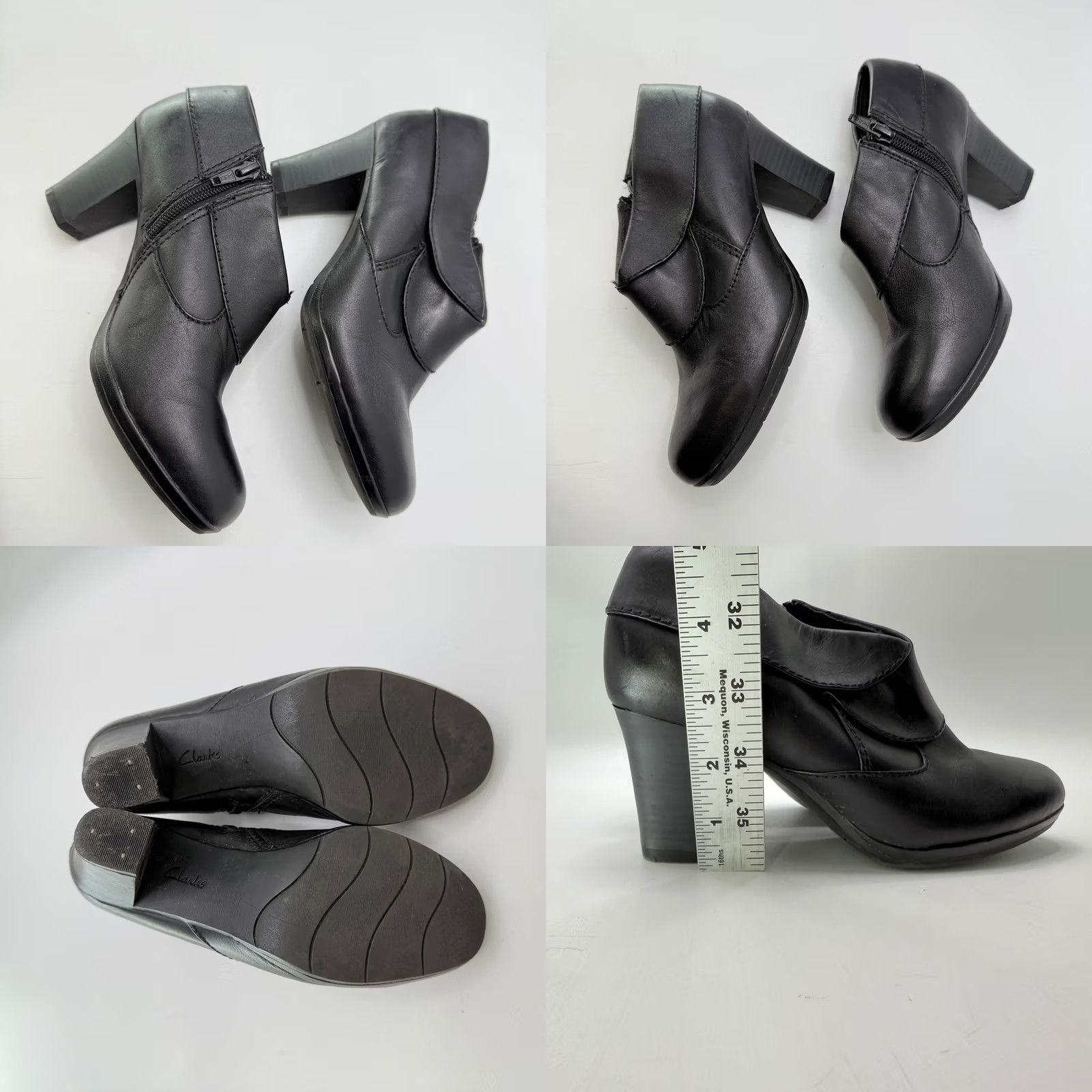 Clarks Clarks Boots Women's Size 5M Black Leather Ankle Block Heel Side Zip Size US 6 / IT 36 - 8 Thumbnail