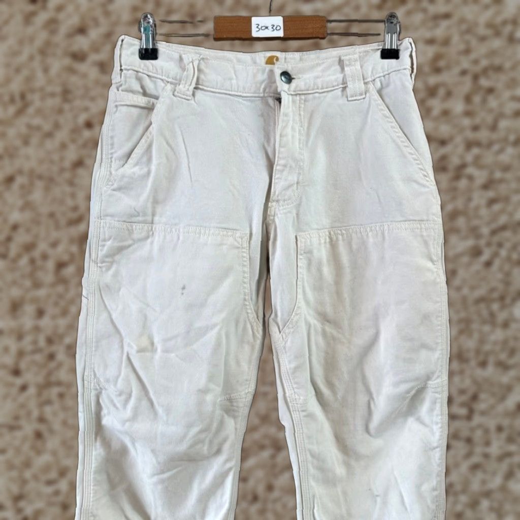 Carhartt VINTAGE Carhartt Men’s Double Knee Workwear Pants 30x30 White Cream Mens Pants Carhartt 5-Pocket Design Cotton Workwear Size US 30 / EU 46 - 1 Thumbnail