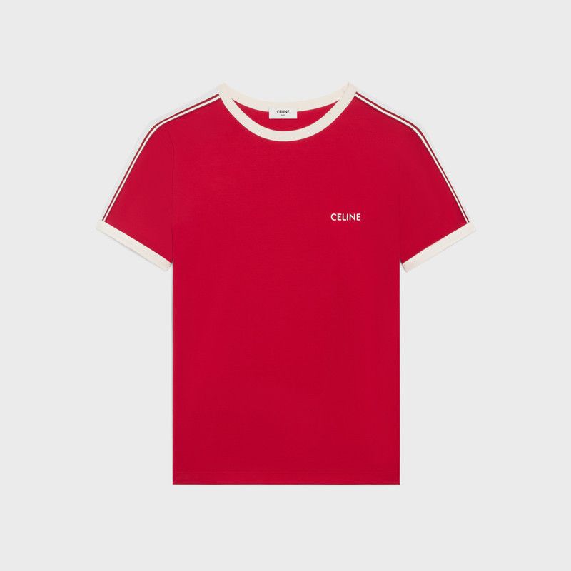 Celine o1bcso1str0126 2X15N671Q Regular T-Shirt in Carmin/Cream Size US M / EU 48-50 / 2 - 1 Thumbnail