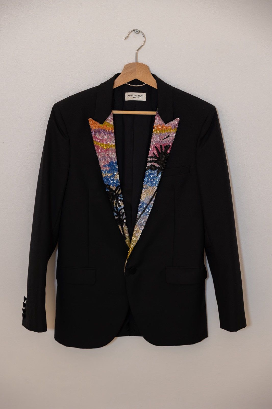 Saint Laurent Paris Saint Laurent by Hedi Slimane SS16 Sequin Palm Tree Blazer Size 44S - 1 Thumbnail