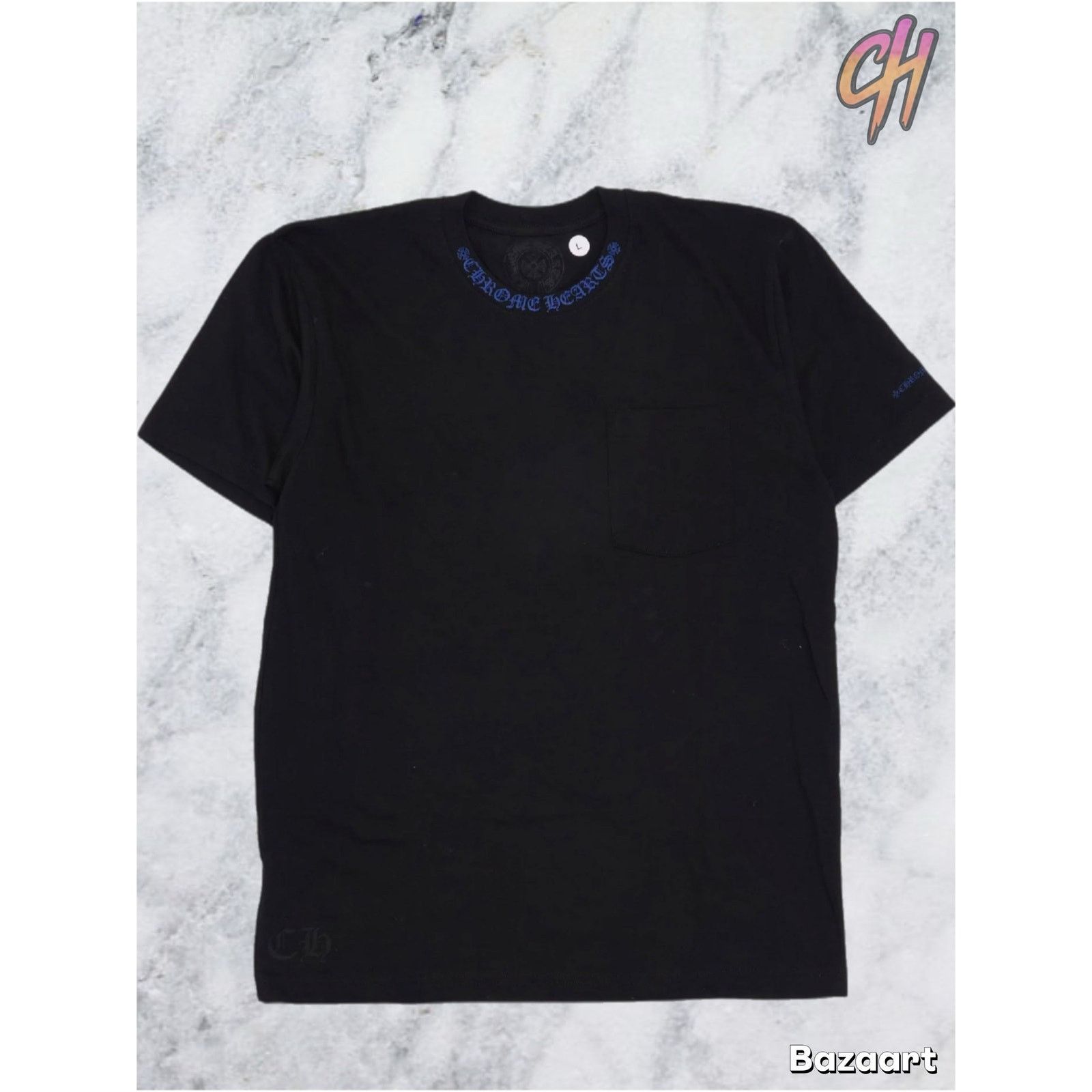 Chrome Hearts Chrome Hearts Blue Neck Logo Black S/S T-Shirt - Size Large Size US L / EU 52-54 / 3 - 7 Thumbnail