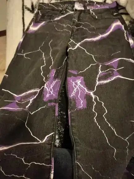Jean Lightning Print Tie Dye Men Straight Jeans Trousers Size US 33 - 3 Thumbnail