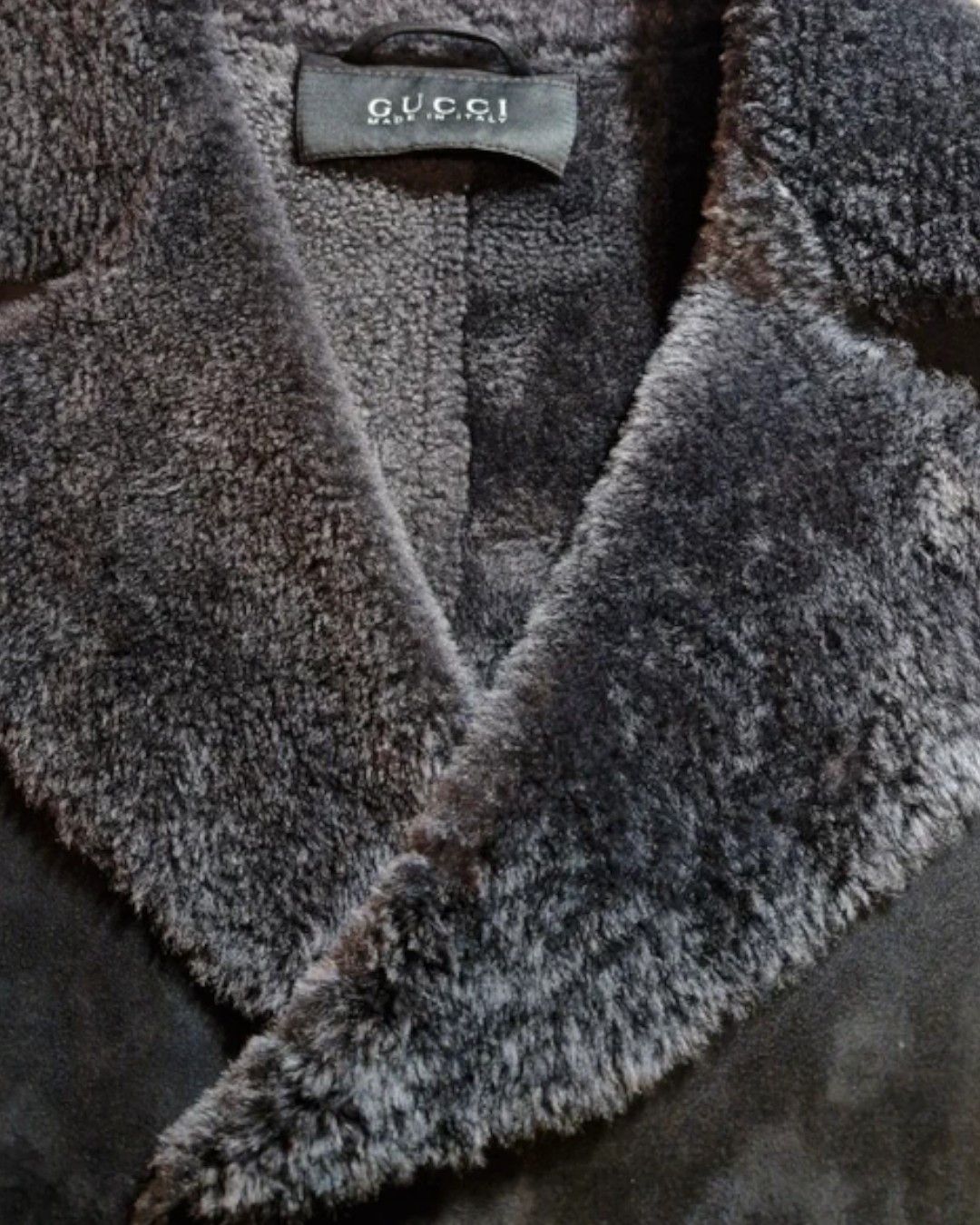 Gucci DOUBLE BREASTED SHEARLING SUEDE LEATHER COAT Size US L / EU 52-54 / 3 - 3 Thumbnail