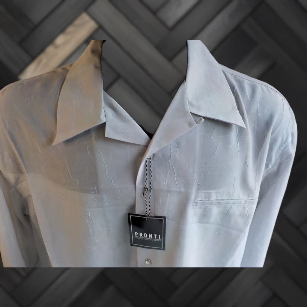 Vintage PRONTI Shirt Mens XL Gray Crinkle Polyester Button-Up Point Collar NWT Long Sleeve Size US XL / EU 56 / 4 - 1 Thumbnail