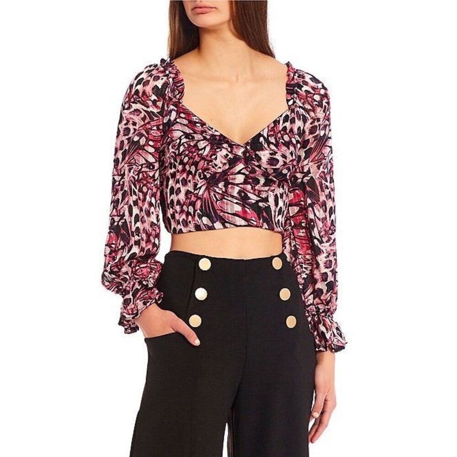 Other NWT Y2K boho print crop top Love long sleeve blouse Large Size L / US 10 / IT 46 - 1 Thumbnail