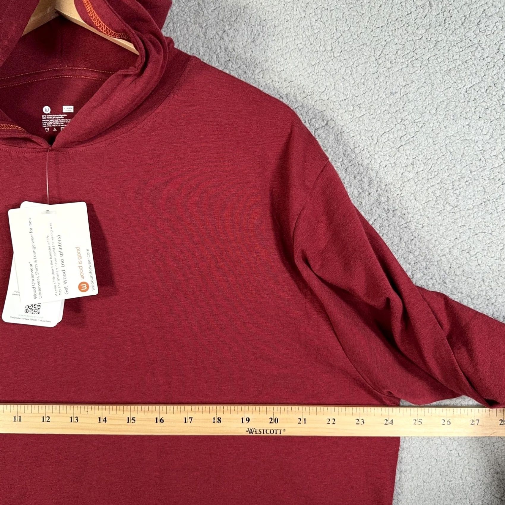 Vintage Wood Underwear Hoodie Mens XL Red Tencel Modal Cotton Long Sleeve Lounge Shirt Size US XL / EU 56 / 4 - 5 Thumbnail