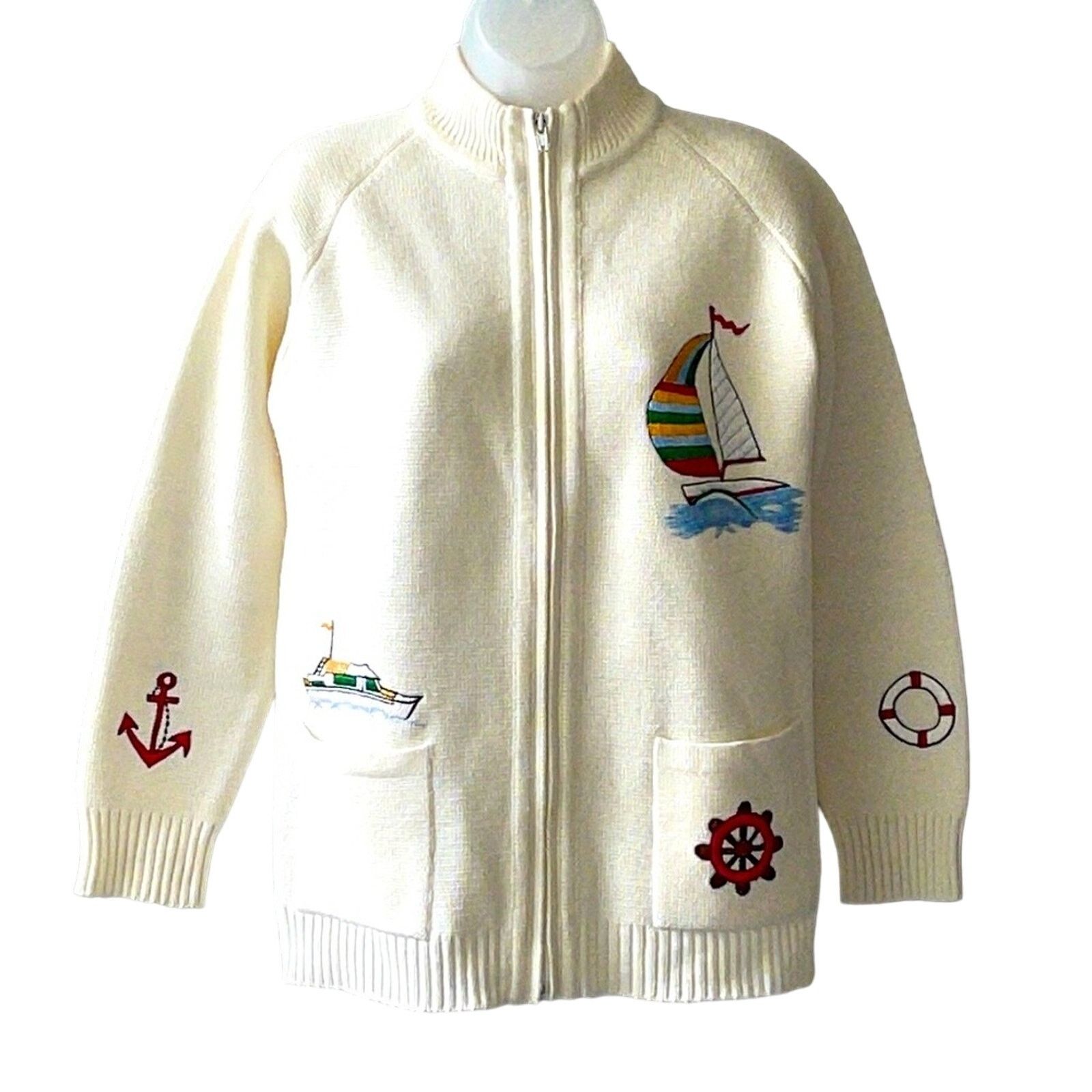 Vintage VINTAGE 60s LeRoy Knitwear Nautical Zipped Cardigan Size Med Size M / US 6-8 / IT 42-44 - 1 Thumbnail
