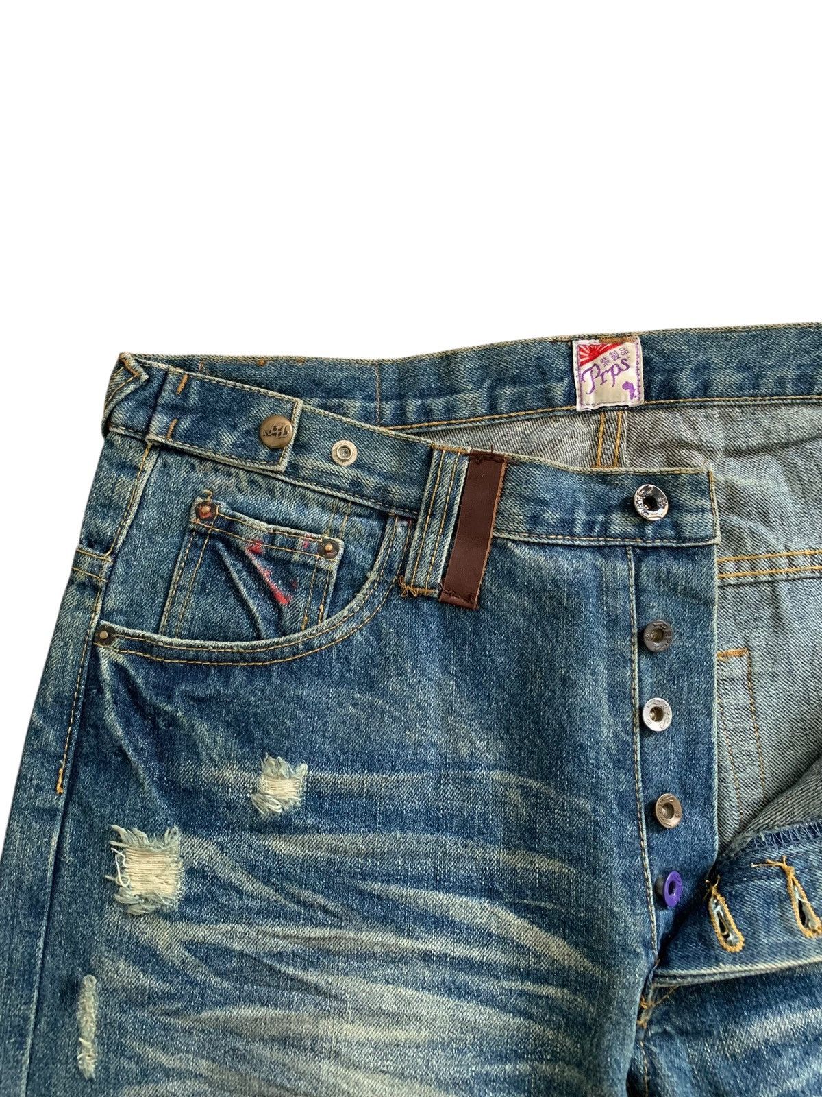 Japanese Brand PRPS Newyork Distressed Crazy Faded Curved Denim Size US 34 / EU 50 - 6 Thumbnail