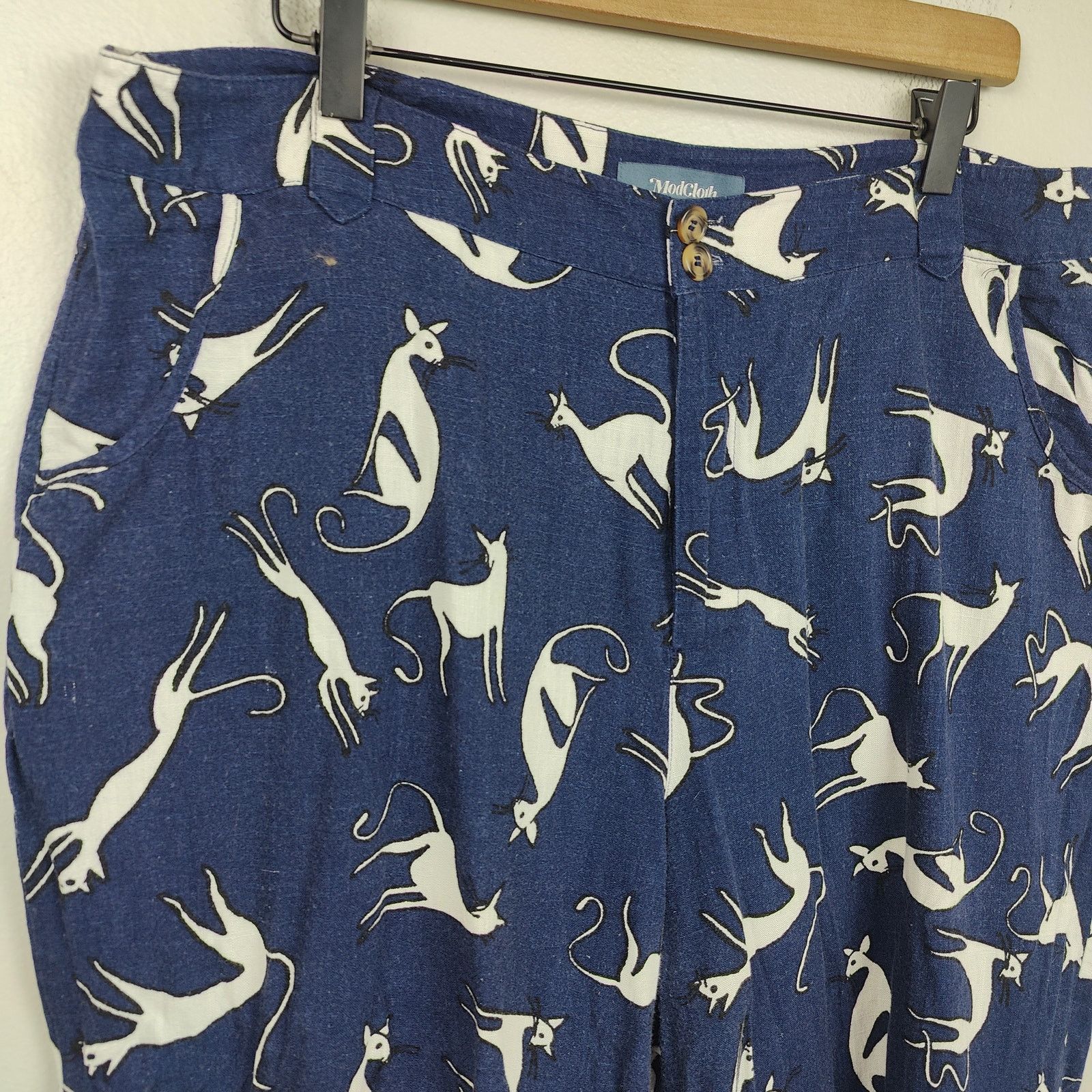 Other Modcloth Cat Print Trouser Pants Womens 18 Navy Blue Size 40" / US 18 - 2 Thumbnail