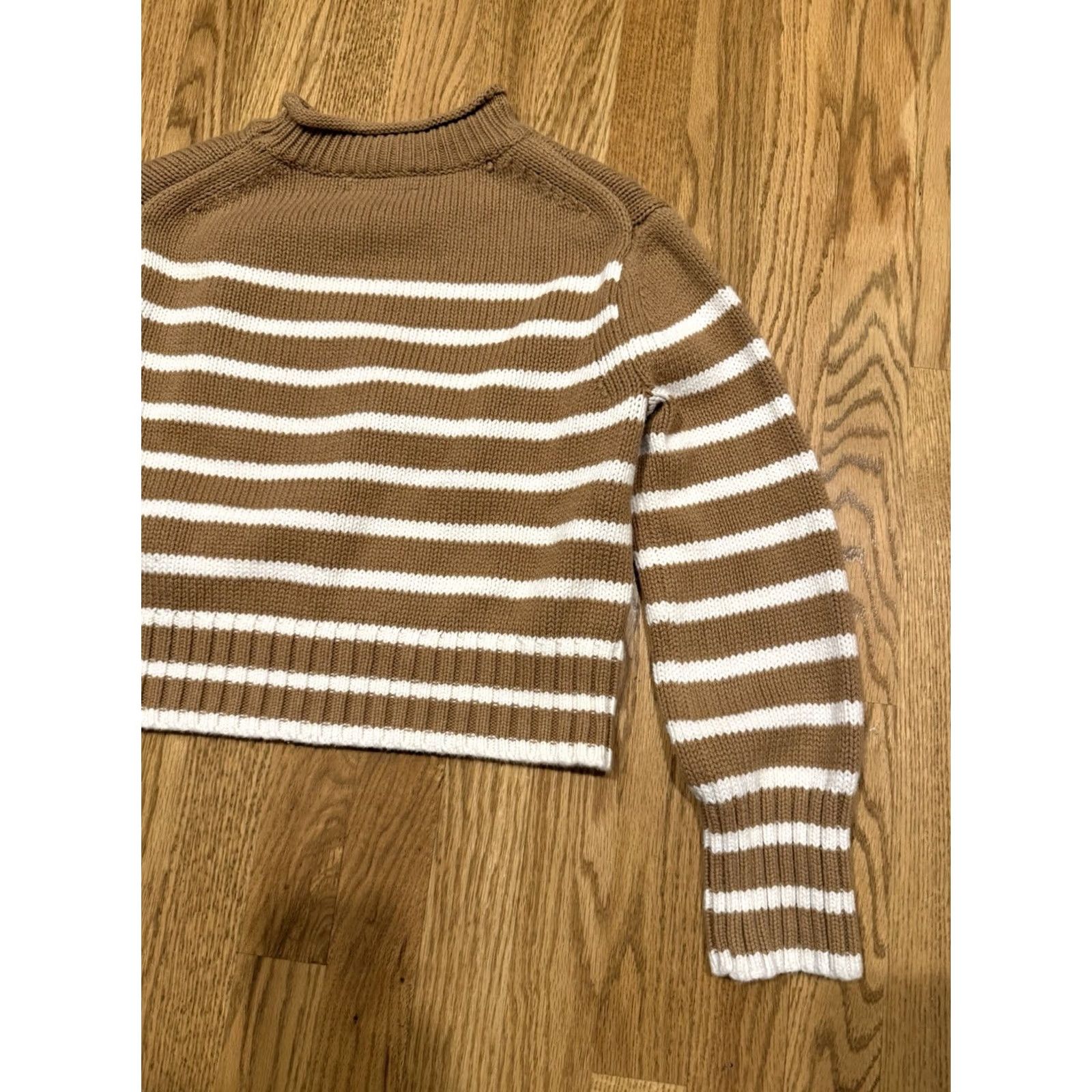 J.Crew VINTAGE J.CREW Roll Neck Sweater Women’s XXS Brown White Stripe Cotton Cropped Sweater Size XXS / US 00 / IT 34 - 4 Thumbnail